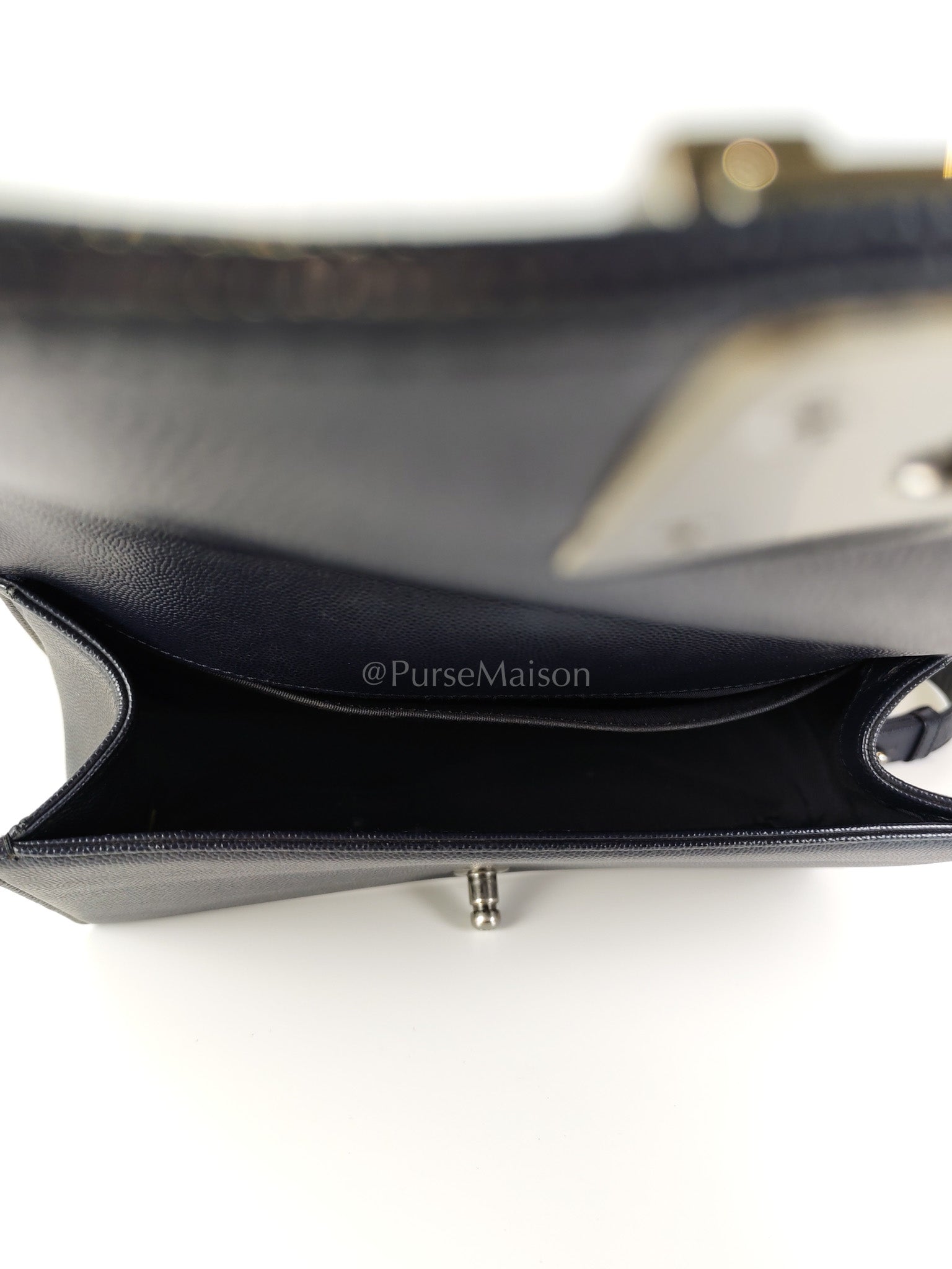 Boy Old Medium Chevron in Navy Blue Caviar Leather and Silver Hardware Series 25 | Purse Maison Luxury Bags Shop