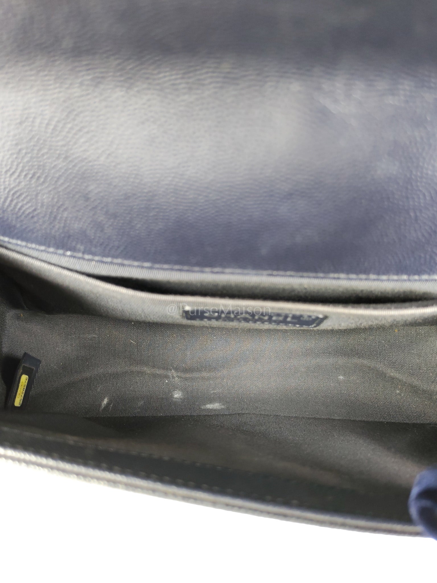 Boy Old Medium Chevron in Navy Blue Caviar Leather and Silver Hardware Series 25 | Purse Maison Luxury Bags Shop