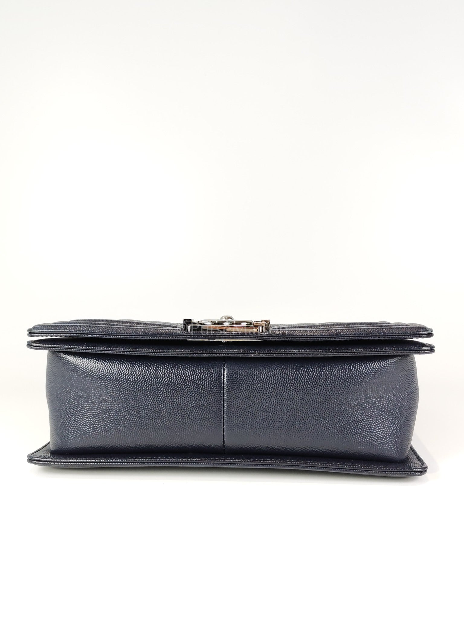 Boy Old Medium Chevron in Navy Blue Caviar Leather and Silver Hardware Series 25 | Purse Maison Luxury Bags Shop