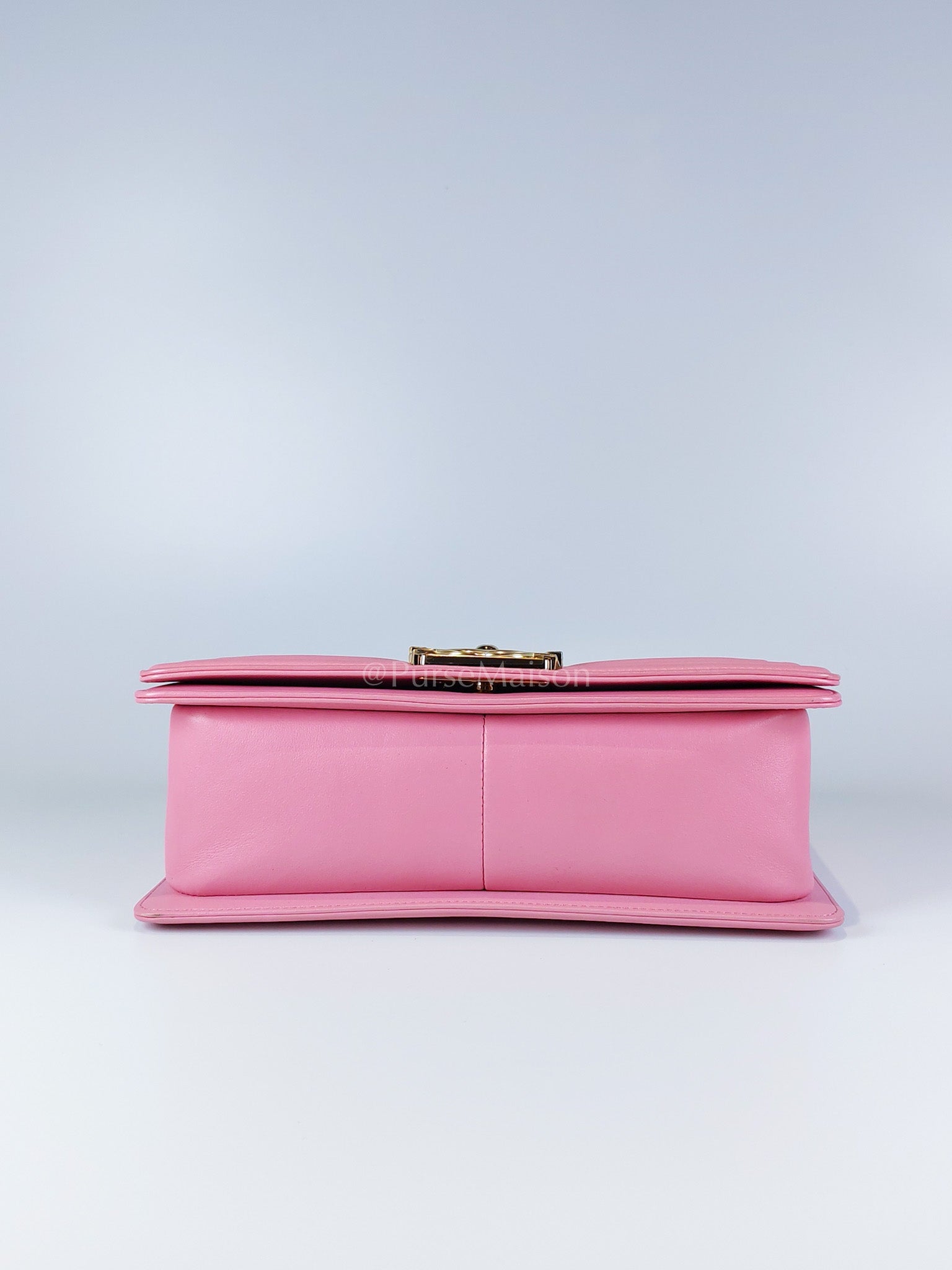 Boy Old Medium Chevron in Pink Calfskin Leather and Champagne Gold Hardware (Microchip) | Purse Maison Luxury Bags Shop