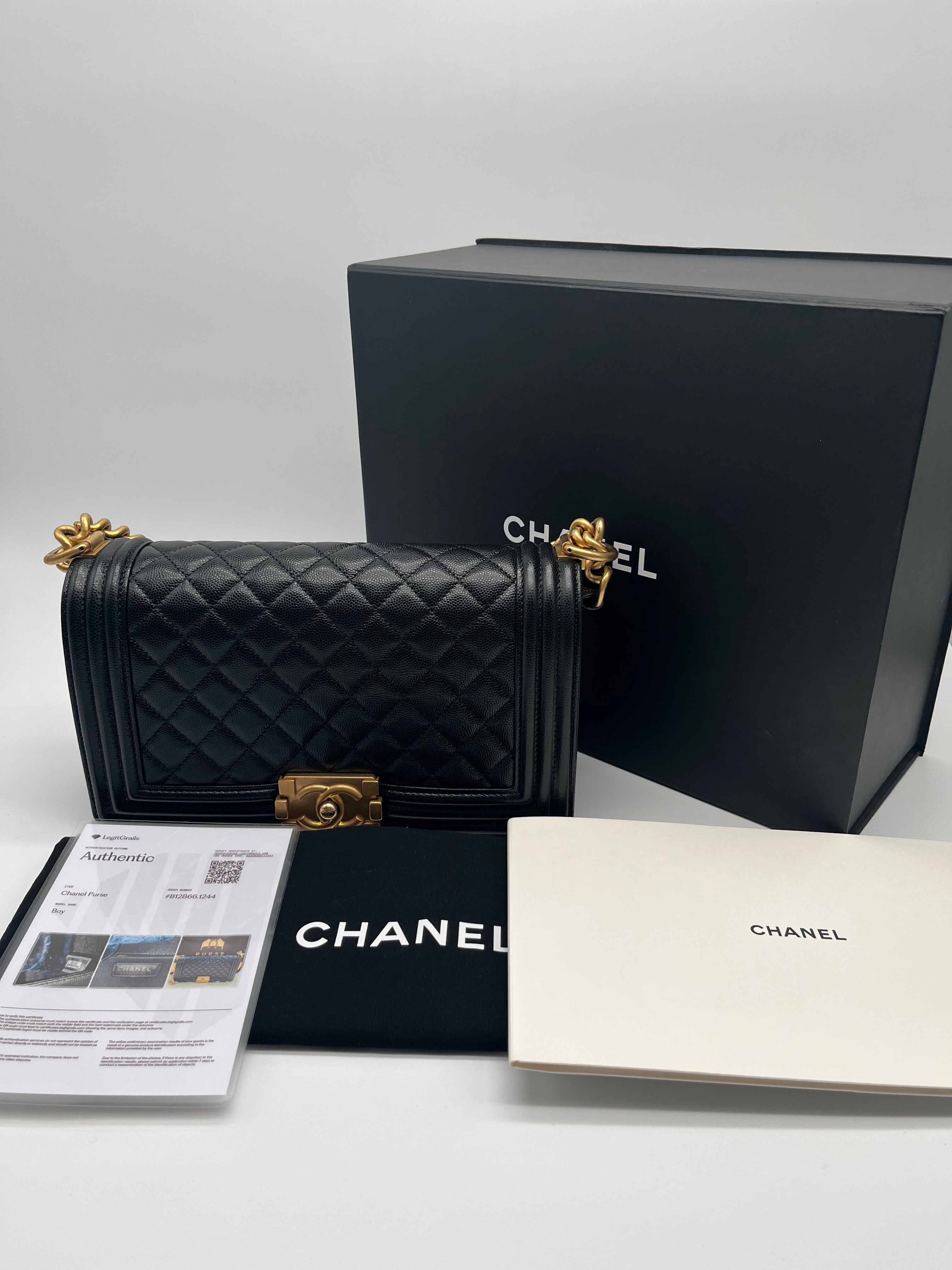 Boy Old Medium in Black Caviar Leather Aged Gold Hardware (Series 29) | Purse Maison Luxury Bags Shop