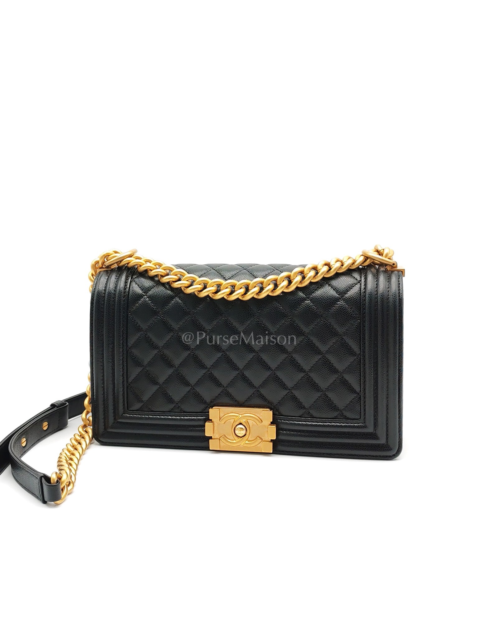 Boy Old Medium in Black Caviar Leather Aged Gold Hardware (Series 29) | Purse Maison Luxury Bags Shop