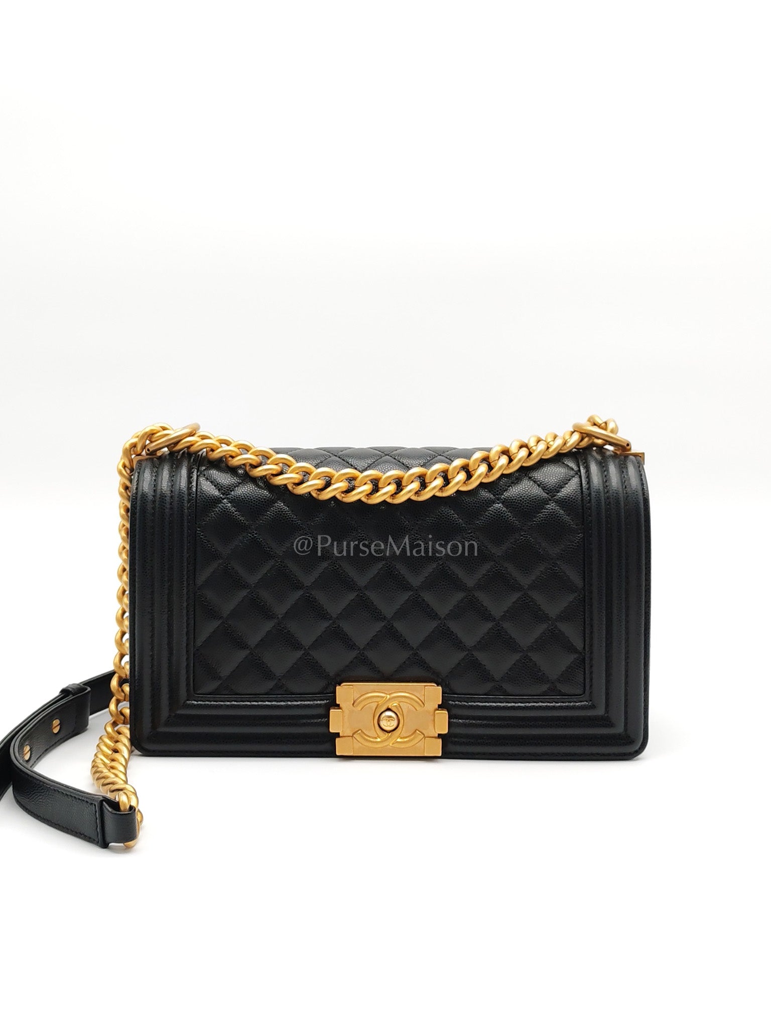 Boy Old Medium in Black Caviar Leather Aged Gold Hardware (Series 29) | Purse Maison Luxury Bags Shop