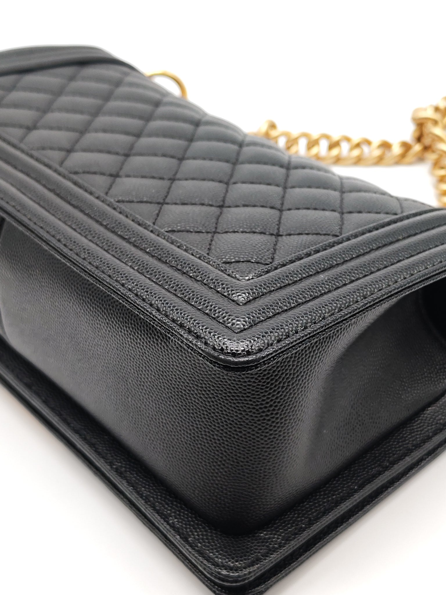 Boy Old Medium in Black Caviar Leather and Aged Gold Hardware (Microchip) | Purse Maison Luxury Bags Shop