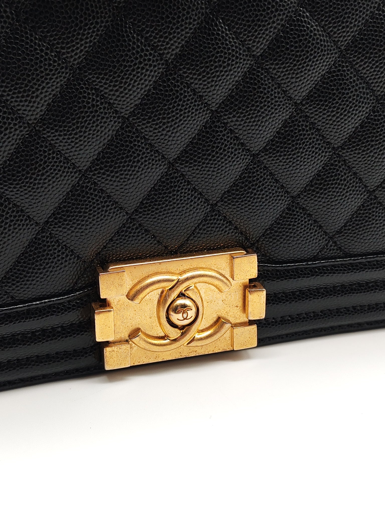 Boy Old Medium in Black Caviar Leather and Aged Gold Hardware (Microchip) | Purse Maison Luxury Bags Shop