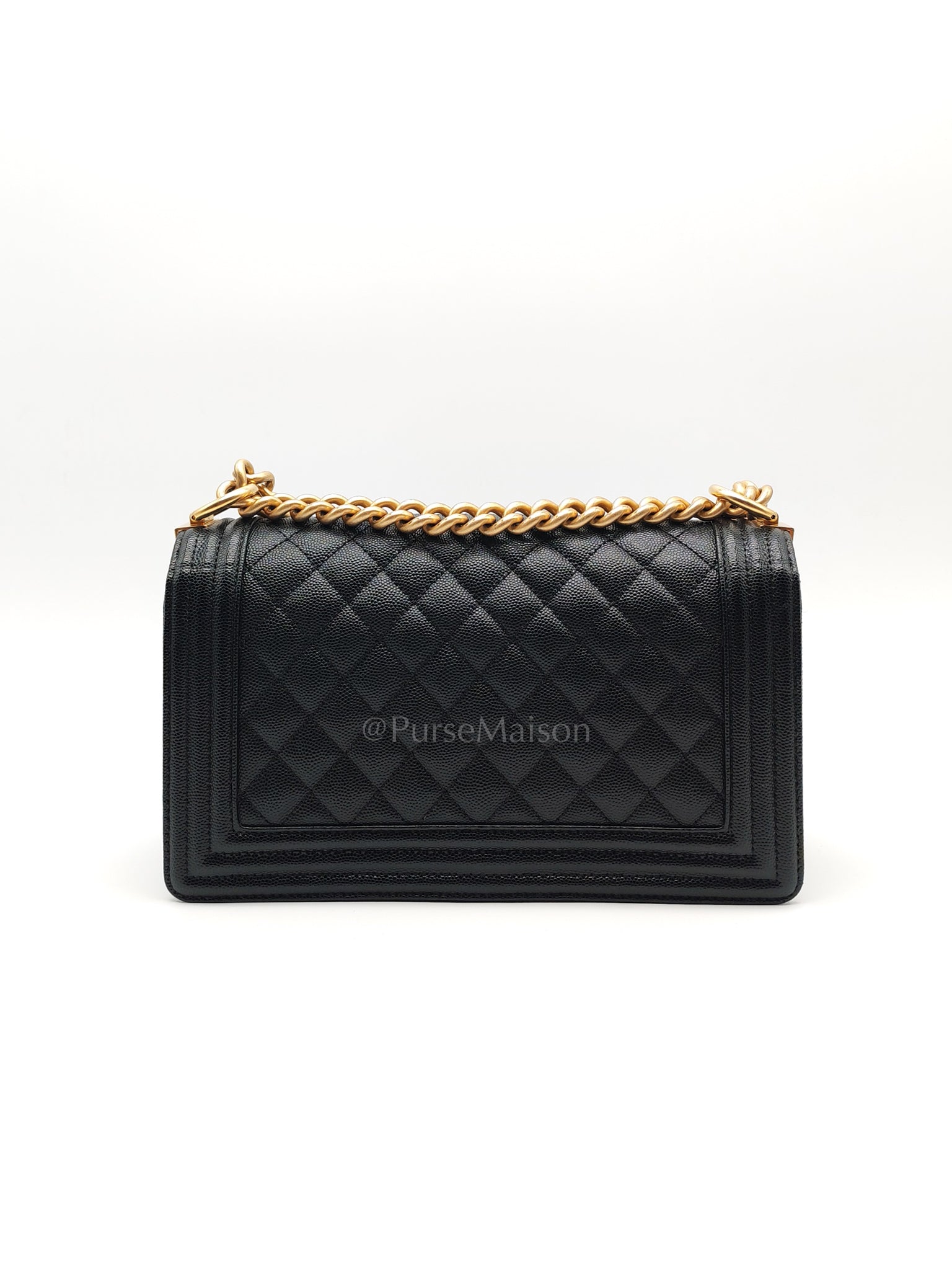 Boy Old Medium in Black Caviar Leather and Aged Gold Hardware (Microchip) | Purse Maison Luxury Bags Shop
