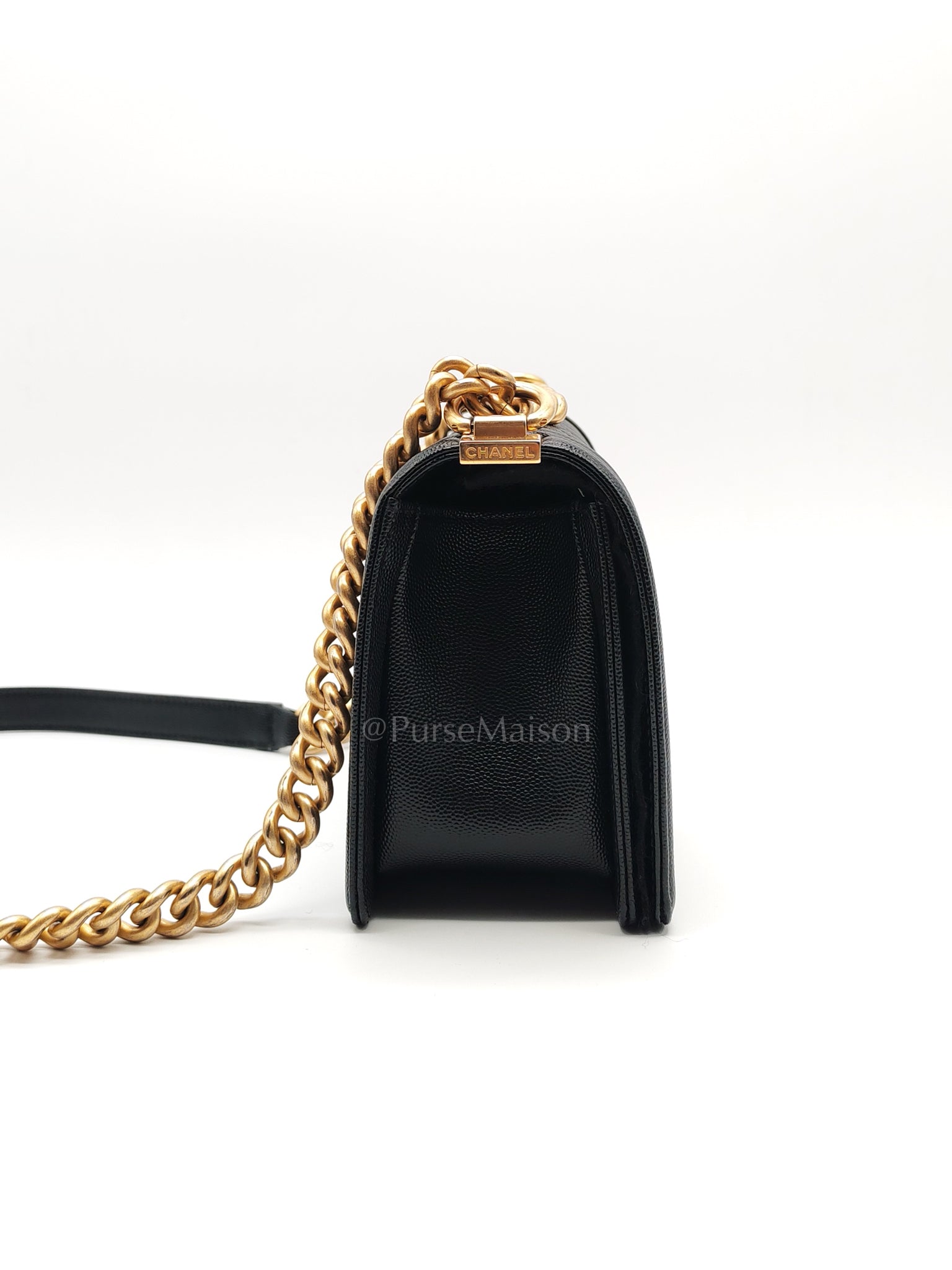 Boy Old Medium in Black Caviar Leather and Aged Gold Hardware (Microchip) | Purse Maison Luxury Bags Shop