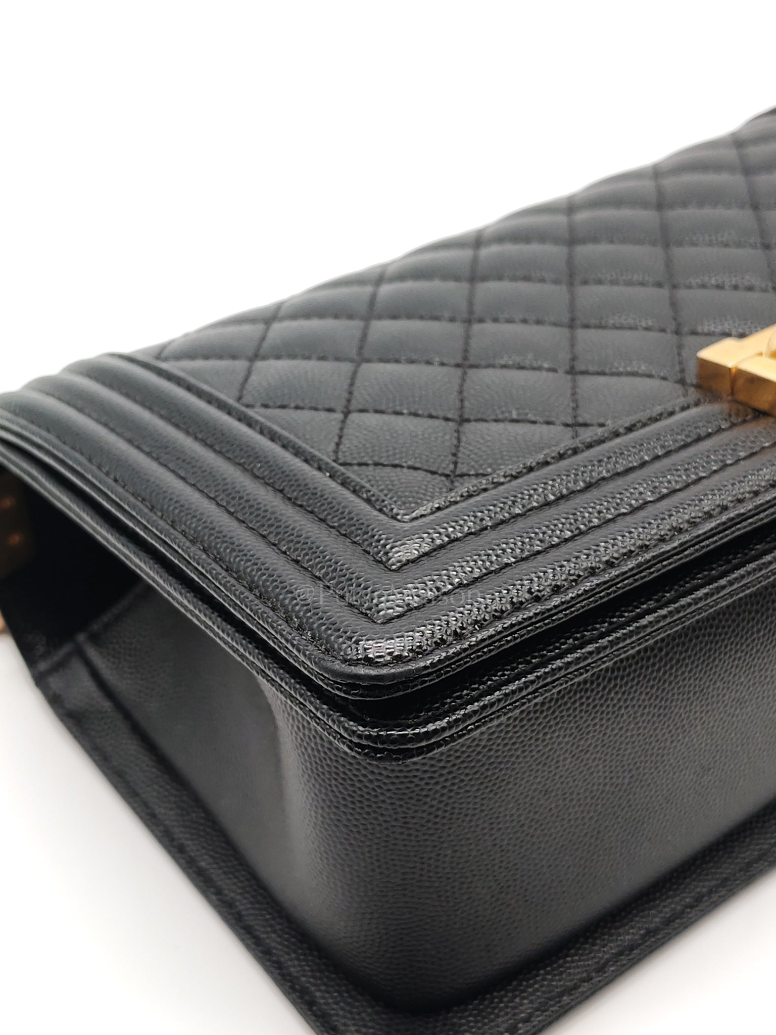 Boy Old Medium in Black Caviar Leather and Aged Gold Hardware (Microchip) | Purse Maison Luxury Bags Shop