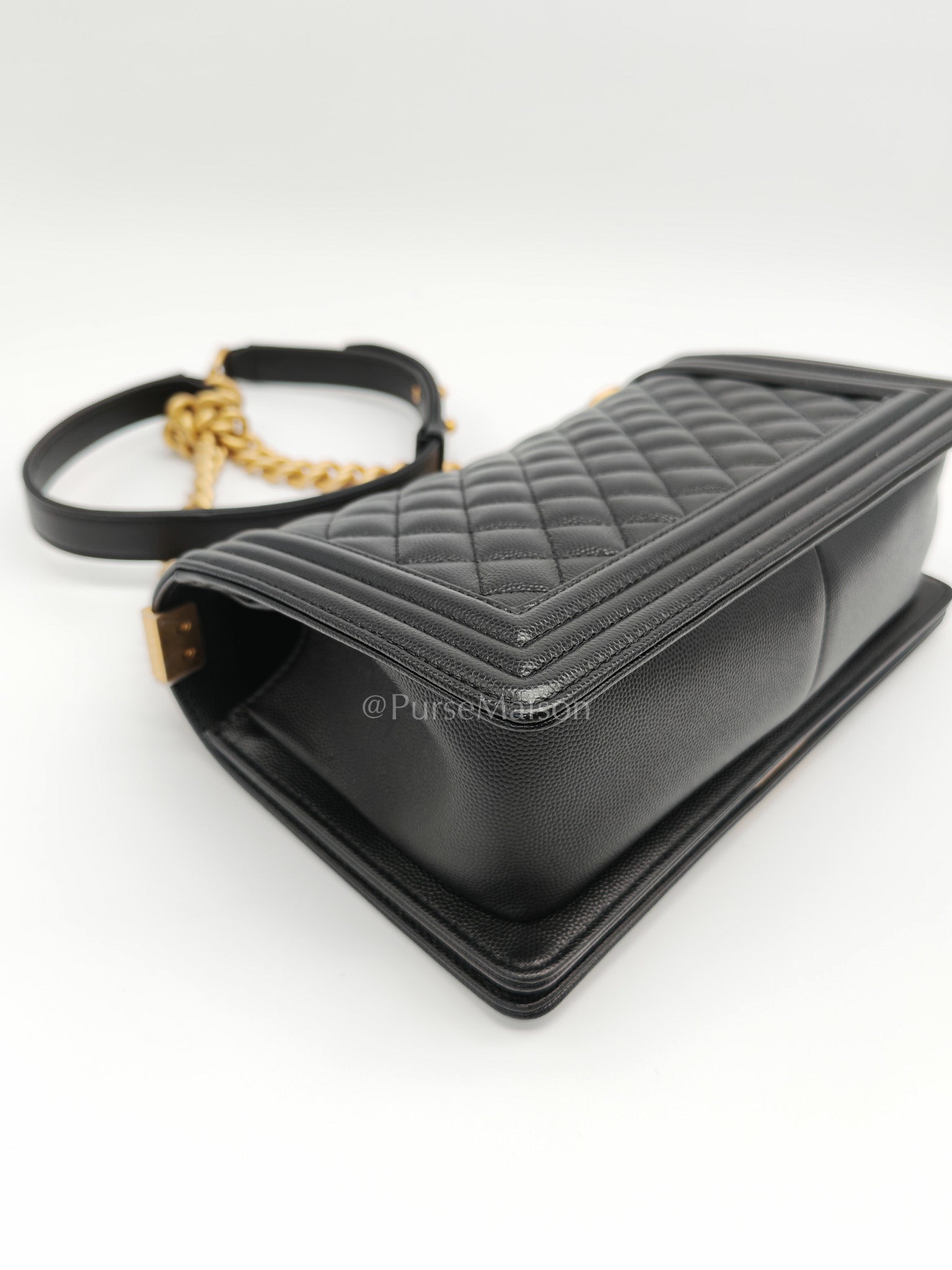 Boy Old Medium in Black Caviar Leather and Aged Gold Hardware Microchip Year 2022 | Purse Maison Luxury Bags Shop