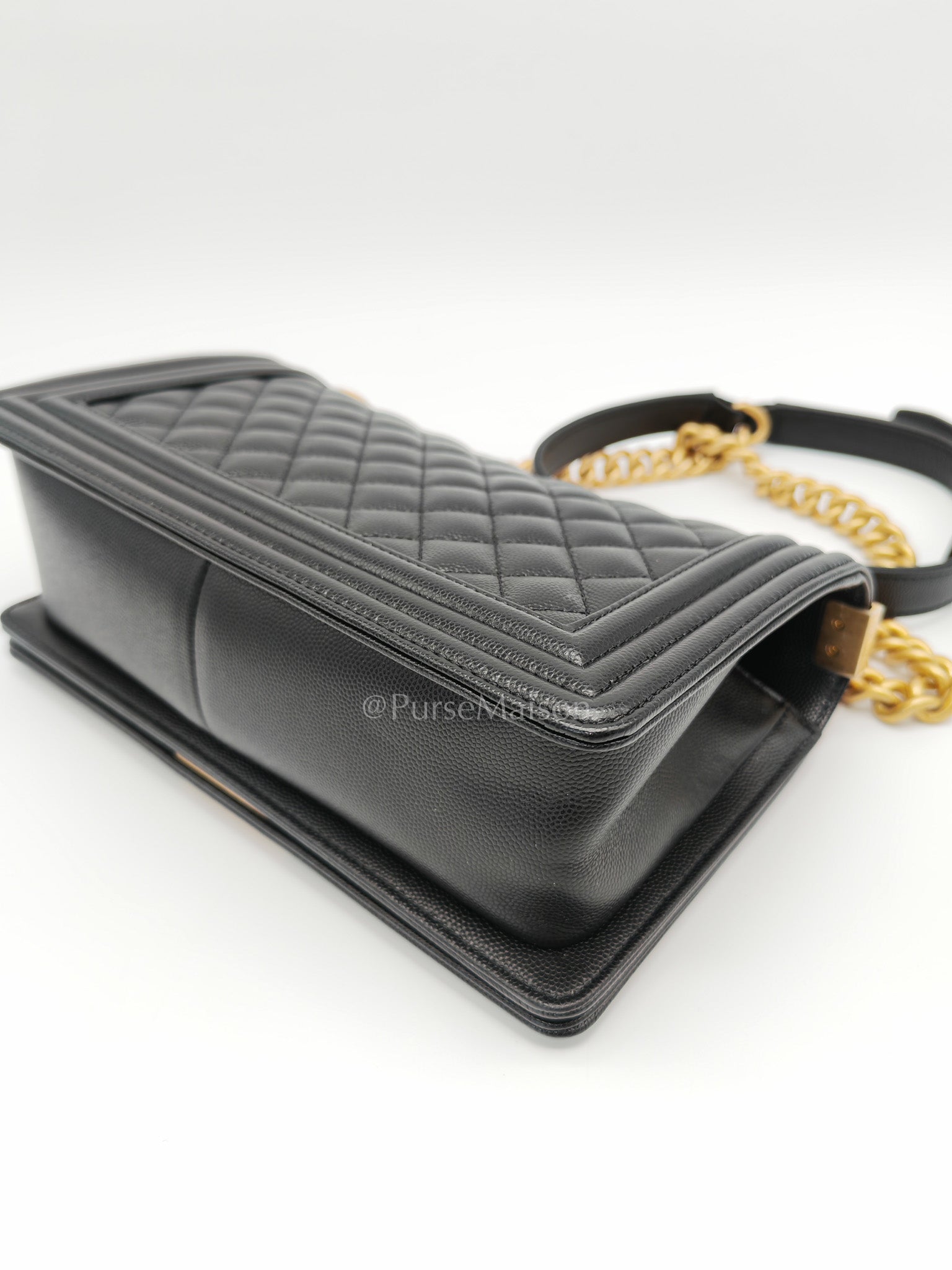 Boy Old Medium in Black Caviar Leather and Aged Gold Hardware Microchip Year 2022 | Purse Maison Luxury Bags Shop