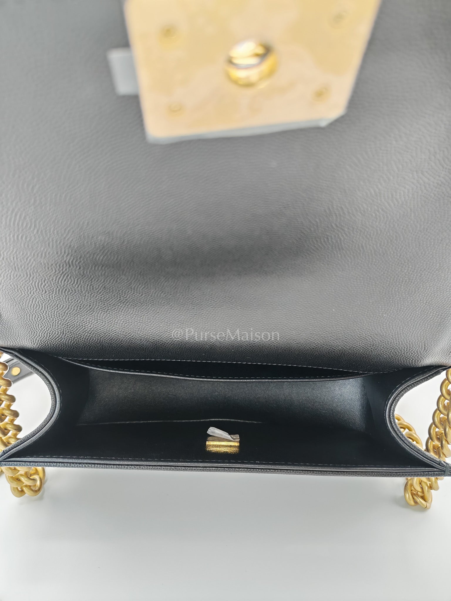 Boy Old Medium in Black Caviar Leather and Aged Gold Hardware Microchip Year 2022 | Purse Maison Luxury Bags Shop