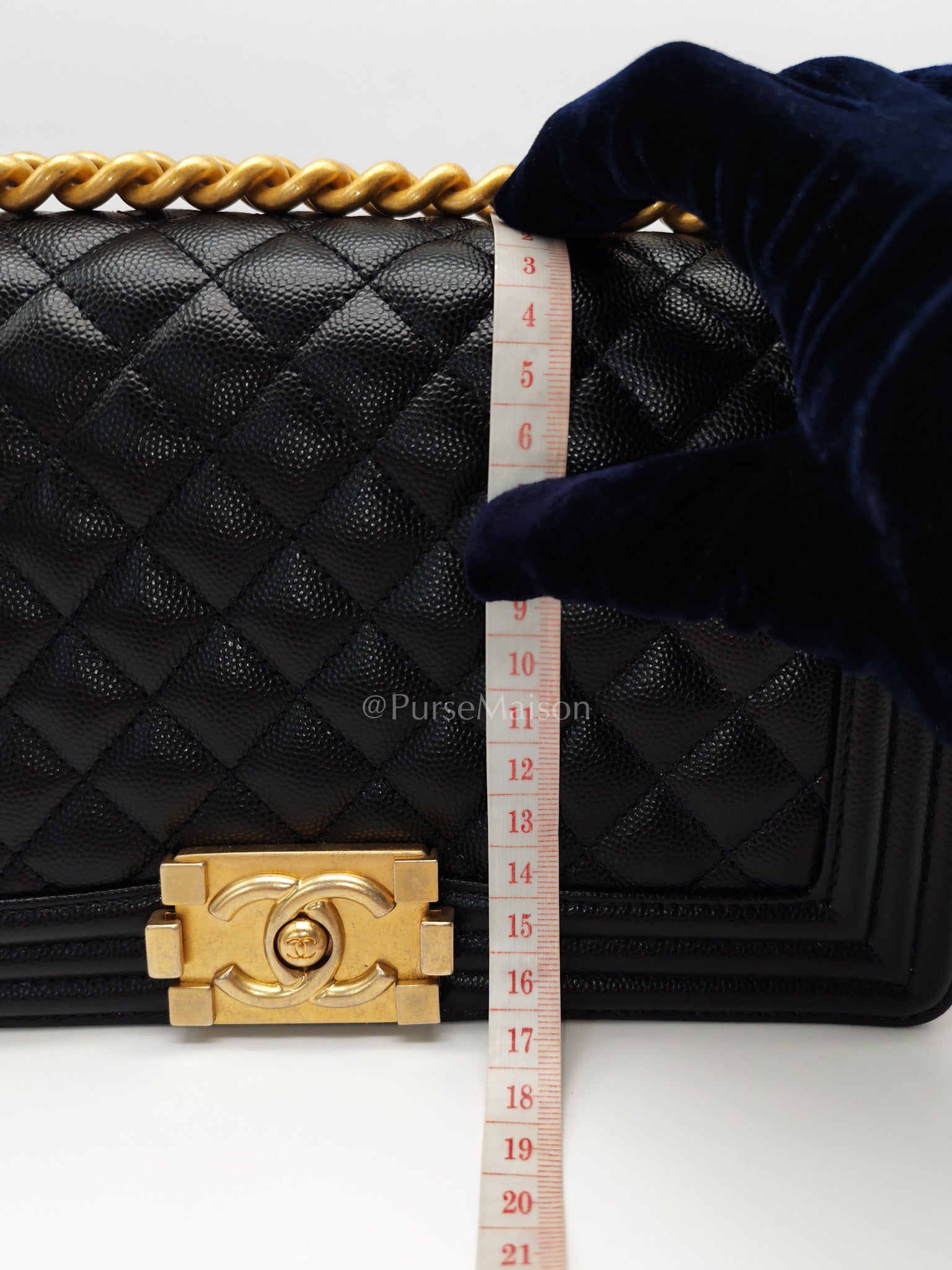 Boy Old Medium in Black Caviar Leather and Aged Gold Hardware Microchip Year 2022 | Purse Maison Luxury Bags Shop