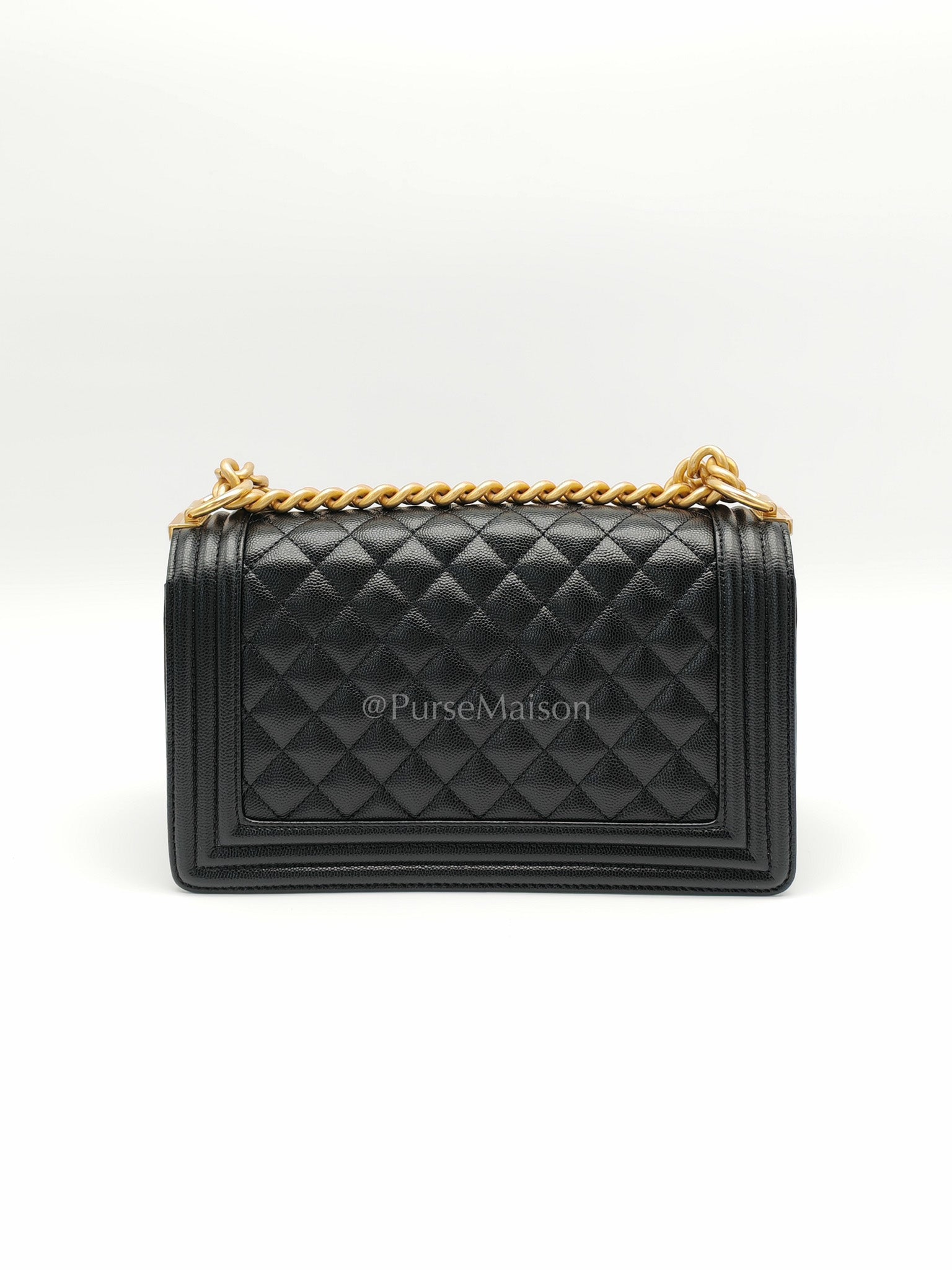 Boy Old Medium in Black Caviar Leather and Aged Gold Hardware Microchip Year 2022 | Purse Maison Luxury Bags Shop