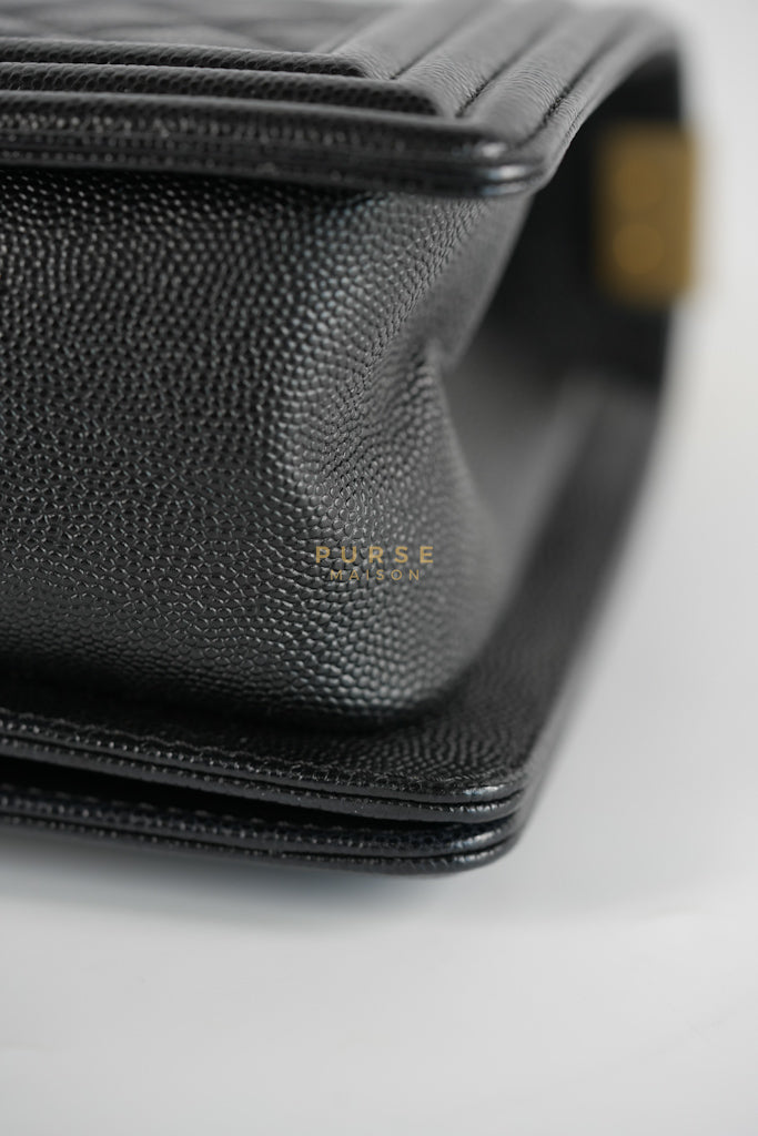 Boy Old Medium in Black Caviar Leather and Aged Gold Hardware Series 28 | Purse Maison Luxury Bags Shop