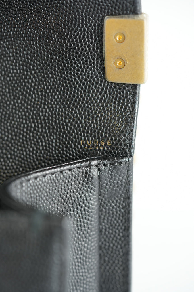 Boy Old Medium in Black Caviar Leather and Aged Gold Hardware Series 28 | Purse Maison Luxury Bags Shop