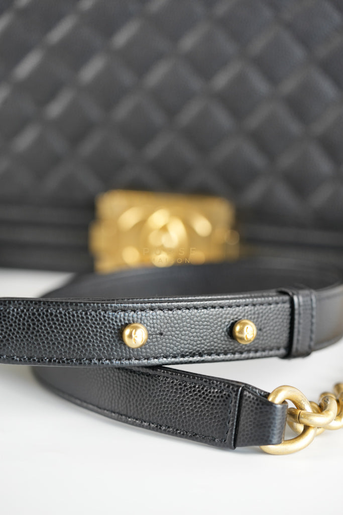 Boy Old Medium in Black Caviar Leather and Aged Gold Hardware Series 28 | Purse Maison Luxury Bags Shop