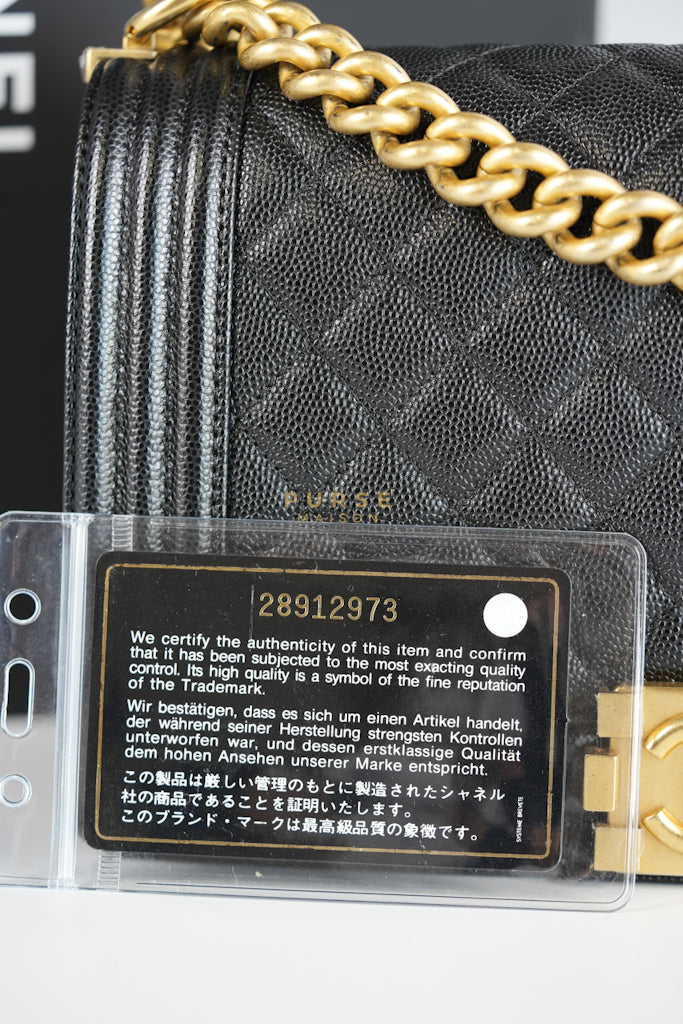 Boy Old Medium in Black Caviar Leather and Aged Gold Hardware Series 28 | Purse Maison Luxury Bags Shop