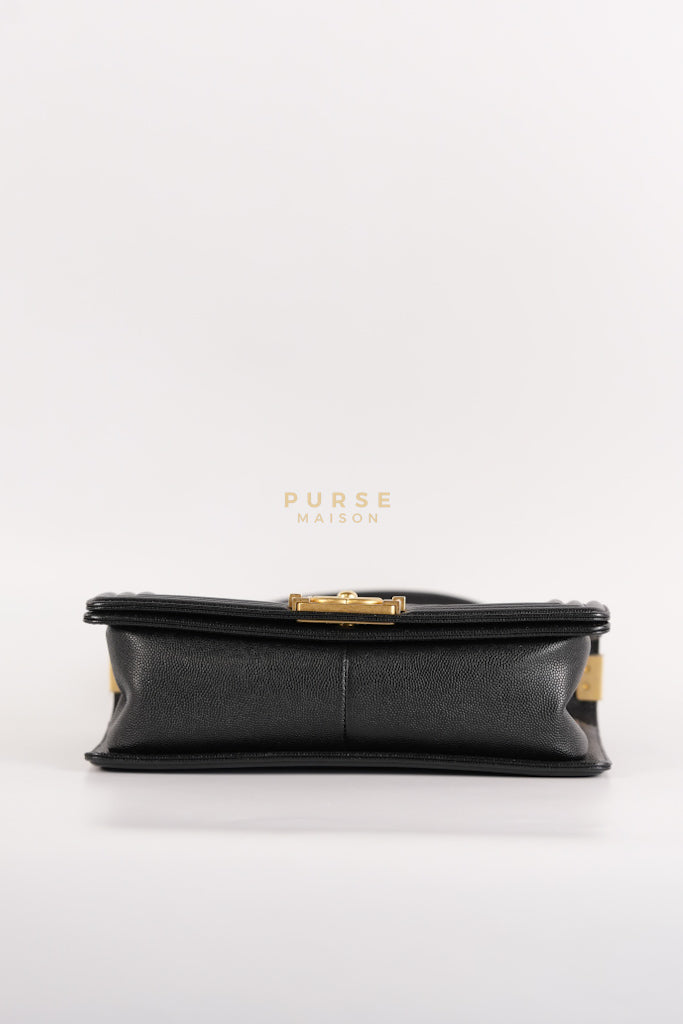 Boy Old Medium in Black Caviar Leather and Aged Gold Hardware Series 28 | Purse Maison Luxury Bags Shop