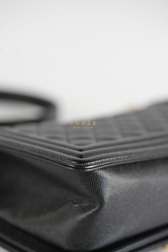 Boy Old Medium in Black Caviar Leather and Aged Gold Hardware Series 28 | Purse Maison Luxury Bags Shop