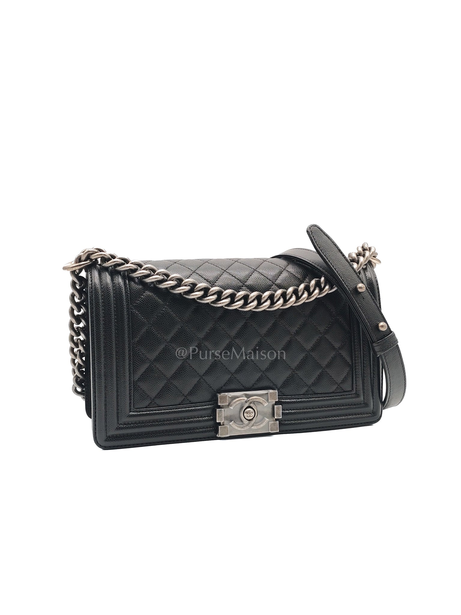 Boy Old Medium in Black Caviar Leather and Ruthenium Hardware Series 27 | Purse Maison Luxury Bags Shop