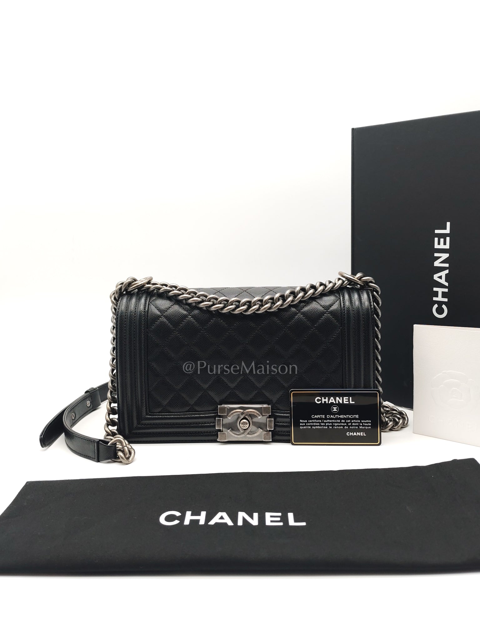 Boy Old Medium in Black Caviar Leather and Ruthenium Hardware Series 27 | Purse Maison Luxury Bags Shop