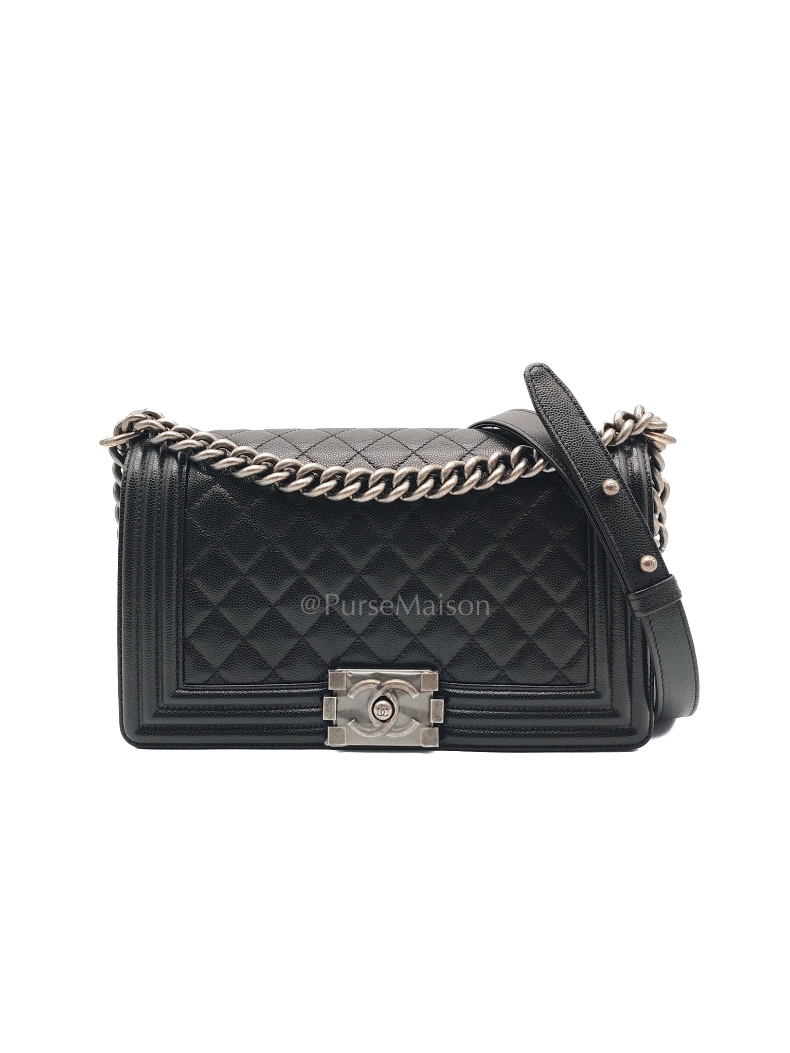 Boy Old Medium in Black Caviar Leather and Ruthenium Hardware Series 27 | Purse Maison Luxury Bags Shop