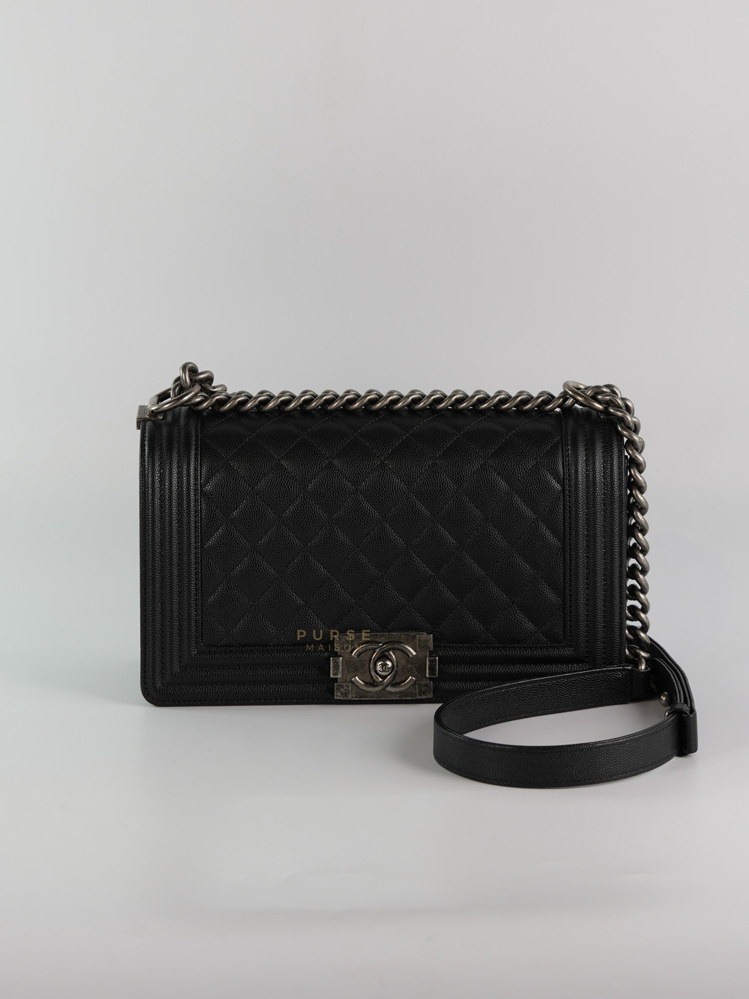 Boy Old Medium in Black Caviar Leather and Ruthenium Hardware Series 29 | Purse Maison Luxury Bags Shop