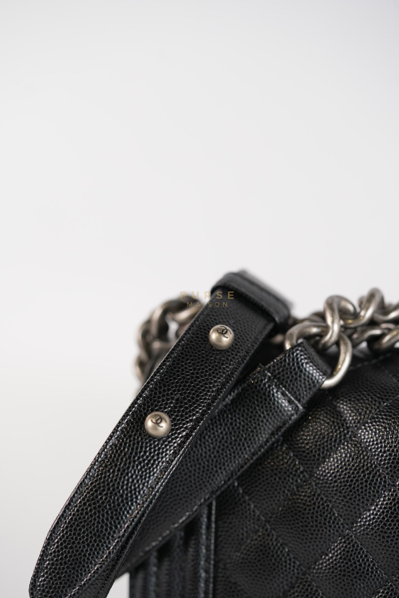 Boy Old Medium in Black Caviar Leather Ruthenium Hardware (Microchip) | Purse Maison Luxury Bags Shop