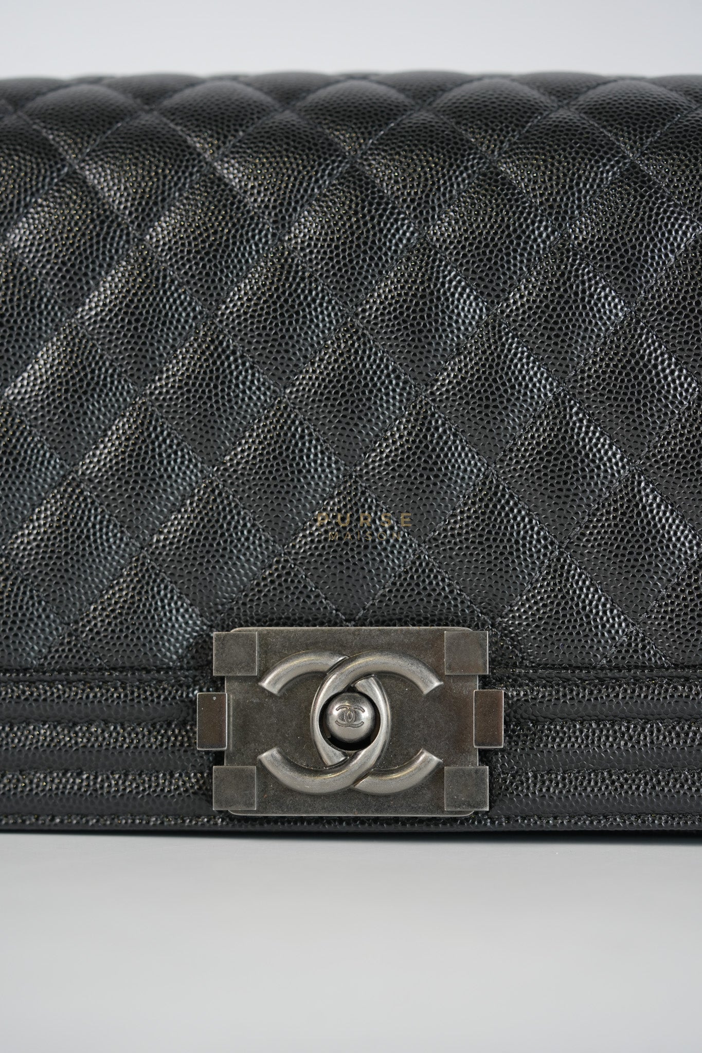 Boy Old Medium in Black Caviar Leather Ruthenium Hardware (Microchip) | Purse Maison Luxury Bags Shop