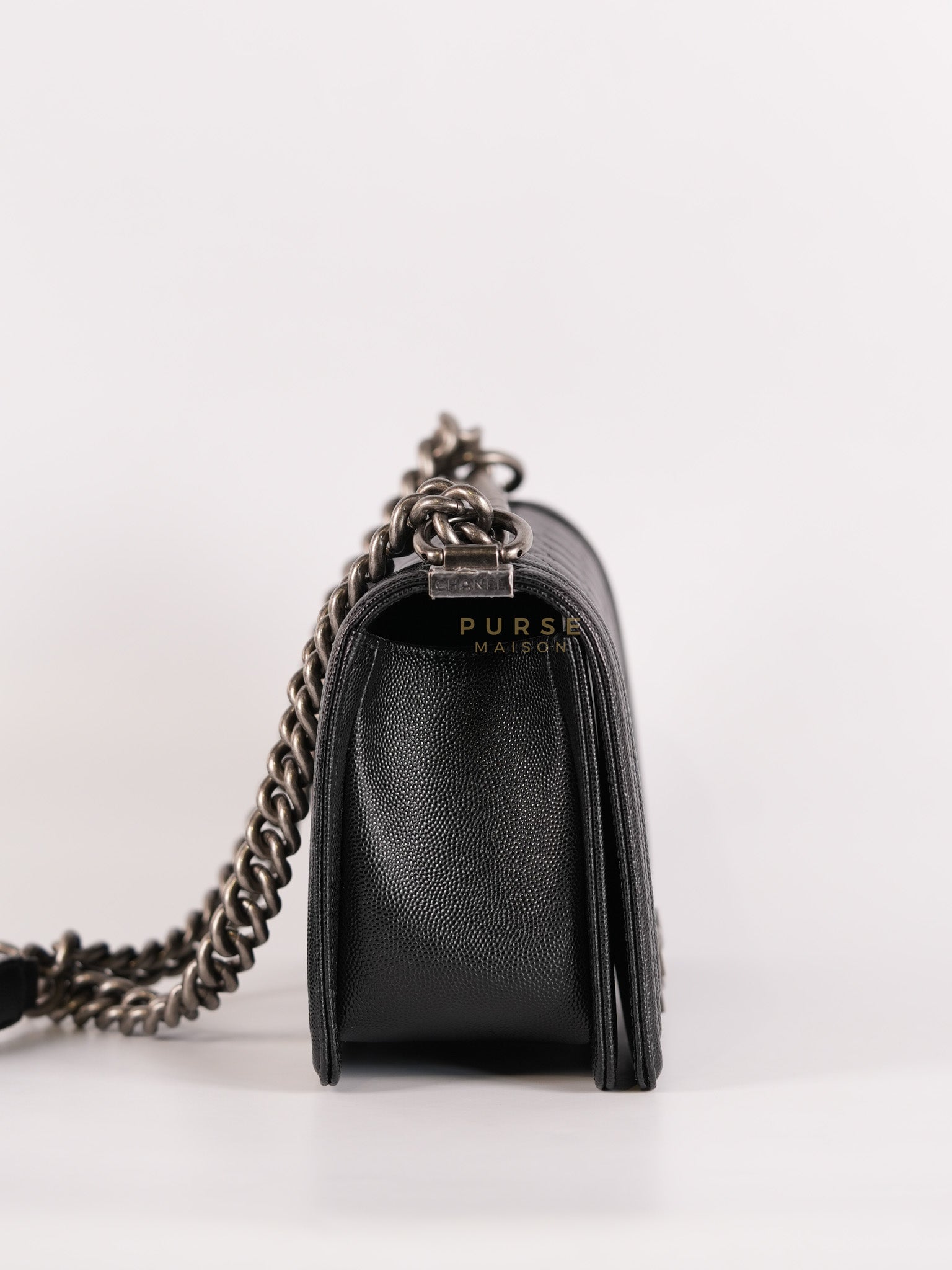 Boy Old Medium in Black Caviar Leather Ruthenium Hardware (Microchip) | Purse Maison Luxury Bags Shop