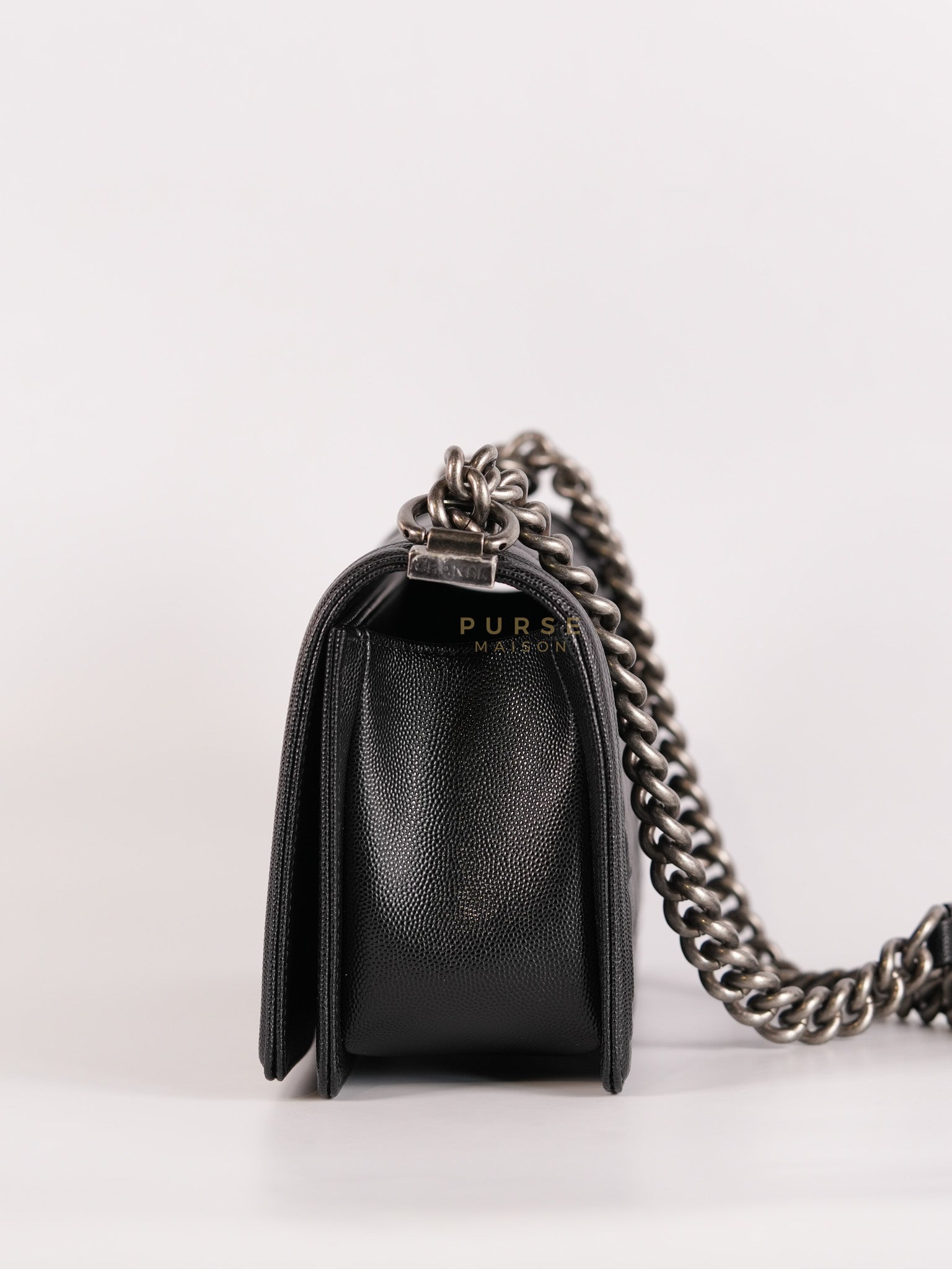 Boy Old Medium in Black Caviar Leather Ruthenium Hardware (Microchip) | Purse Maison Luxury Bags Shop