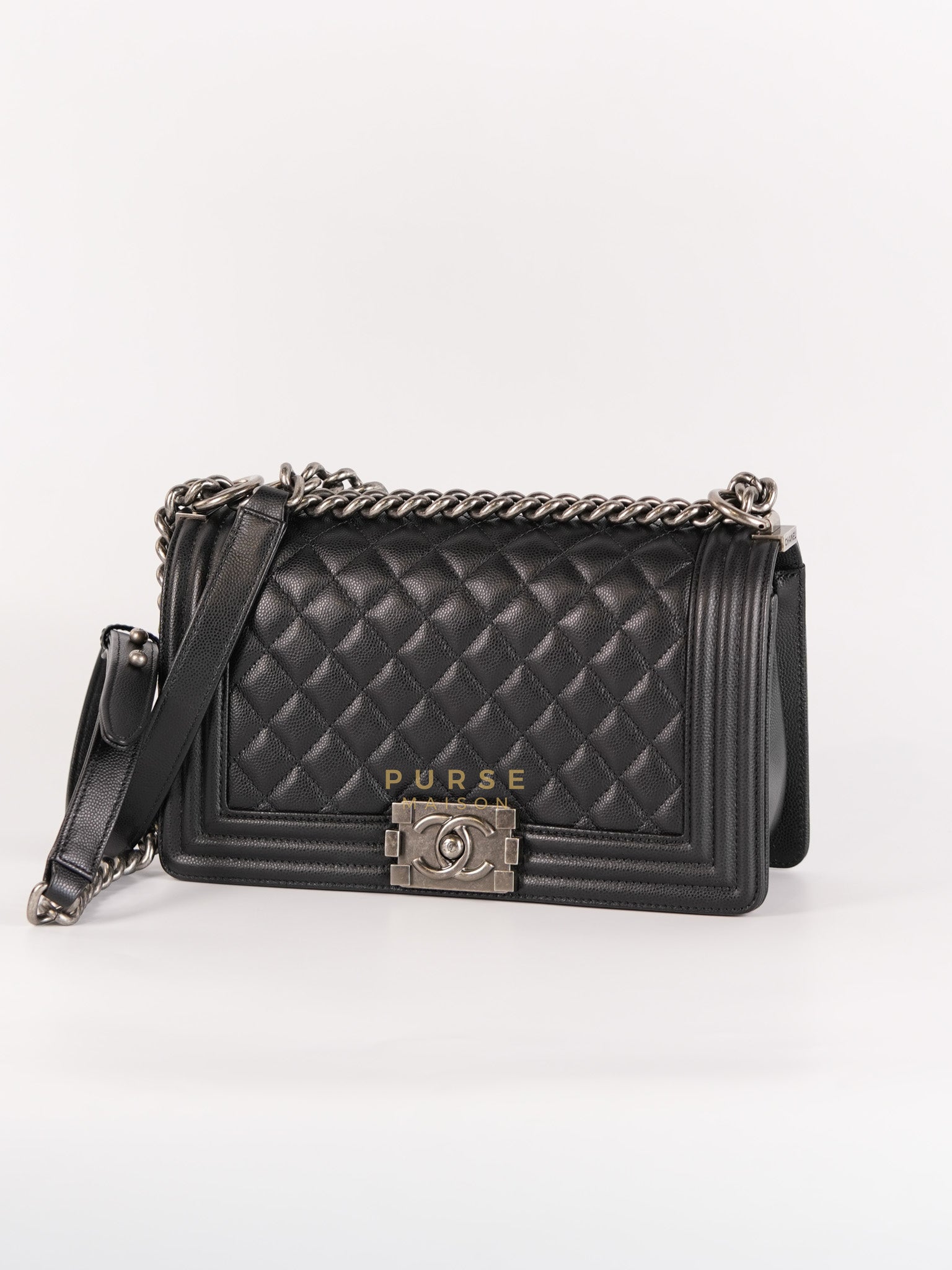 Boy Old Medium in Black Caviar Leather & Ruthenium Hardware (Series 29) | Purse Maison Luxury Bags Shop