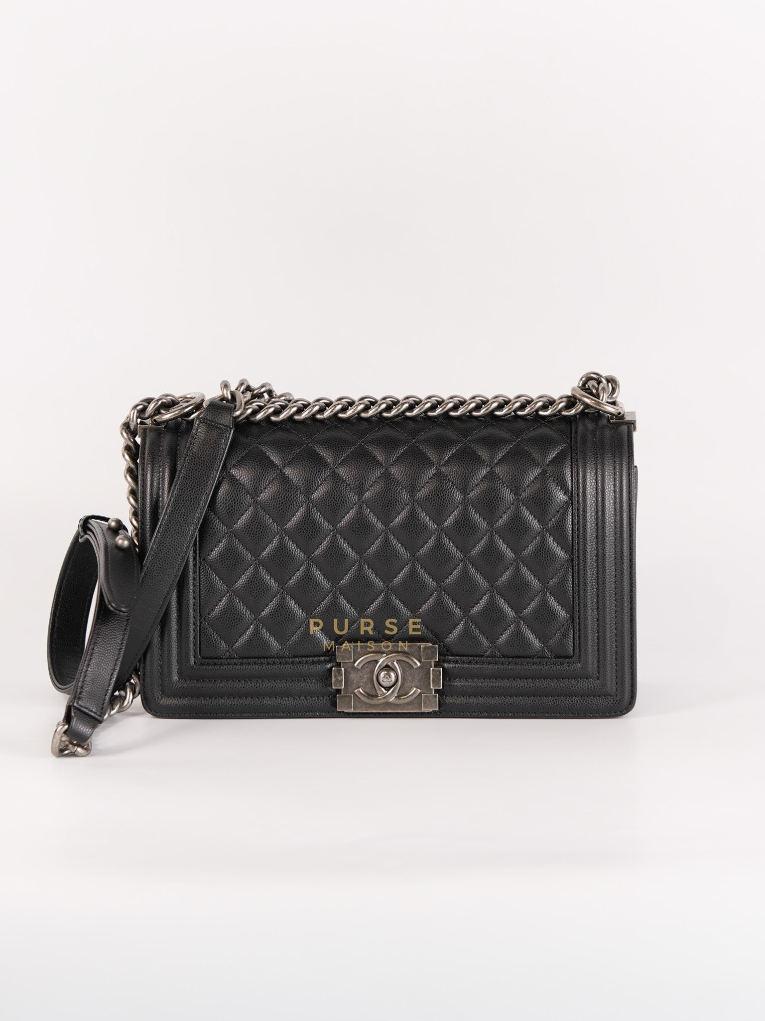 Boy Old Medium in Black Caviar Leather & Ruthenium Hardware (Series 29) | Purse Maison Luxury Bags Shop