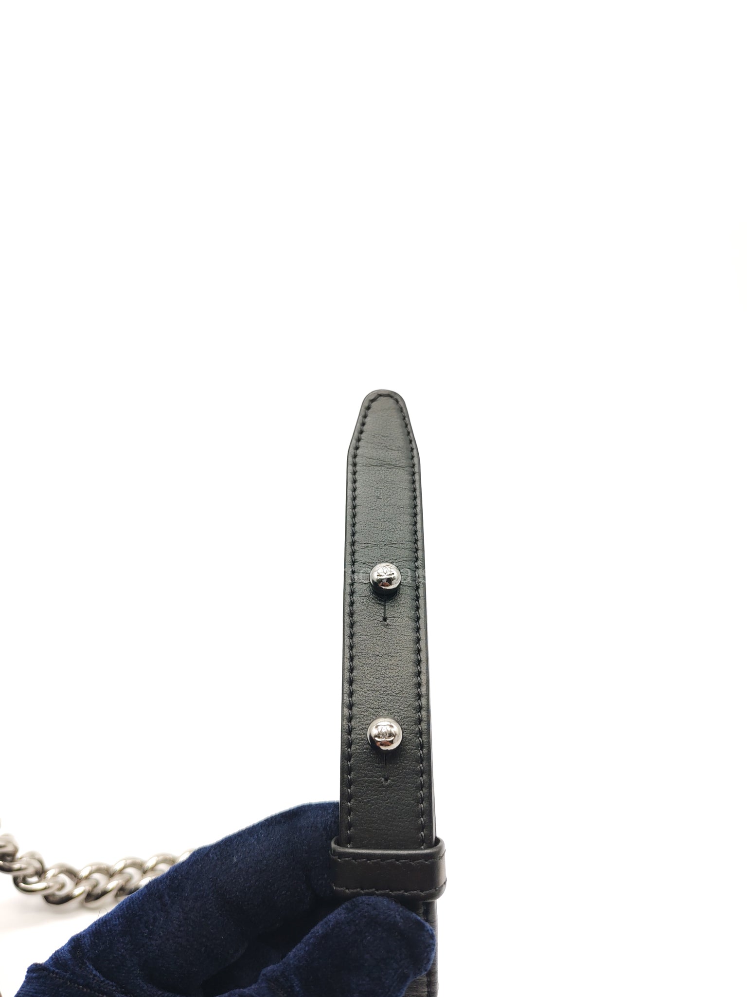 Boy Old Medium in Black Chevron Calfskin Leather and Silver Hardware (Microchip) | Purse Maison Luxury Bags Shop