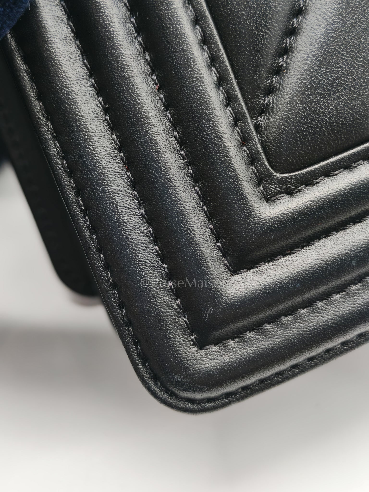 Boy Old Medium in Black Chevron Calfskin Leather and Silver Hardware (Microchip) | Purse Maison Luxury Bags Shop