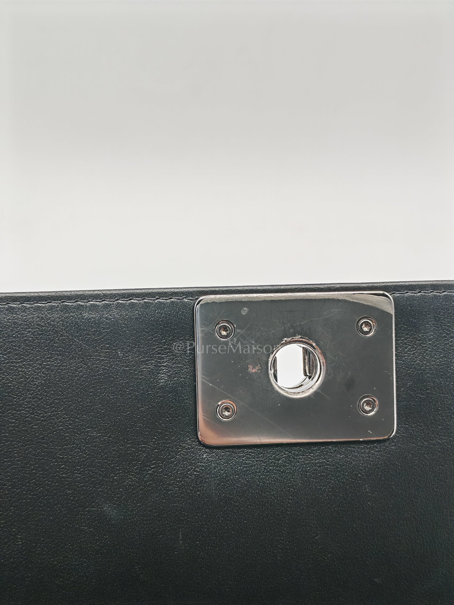 Boy Old Medium in Black Chevron Calfskin Leather and Silver Hardware (Microchip) | Purse Maison Luxury Bags Shop