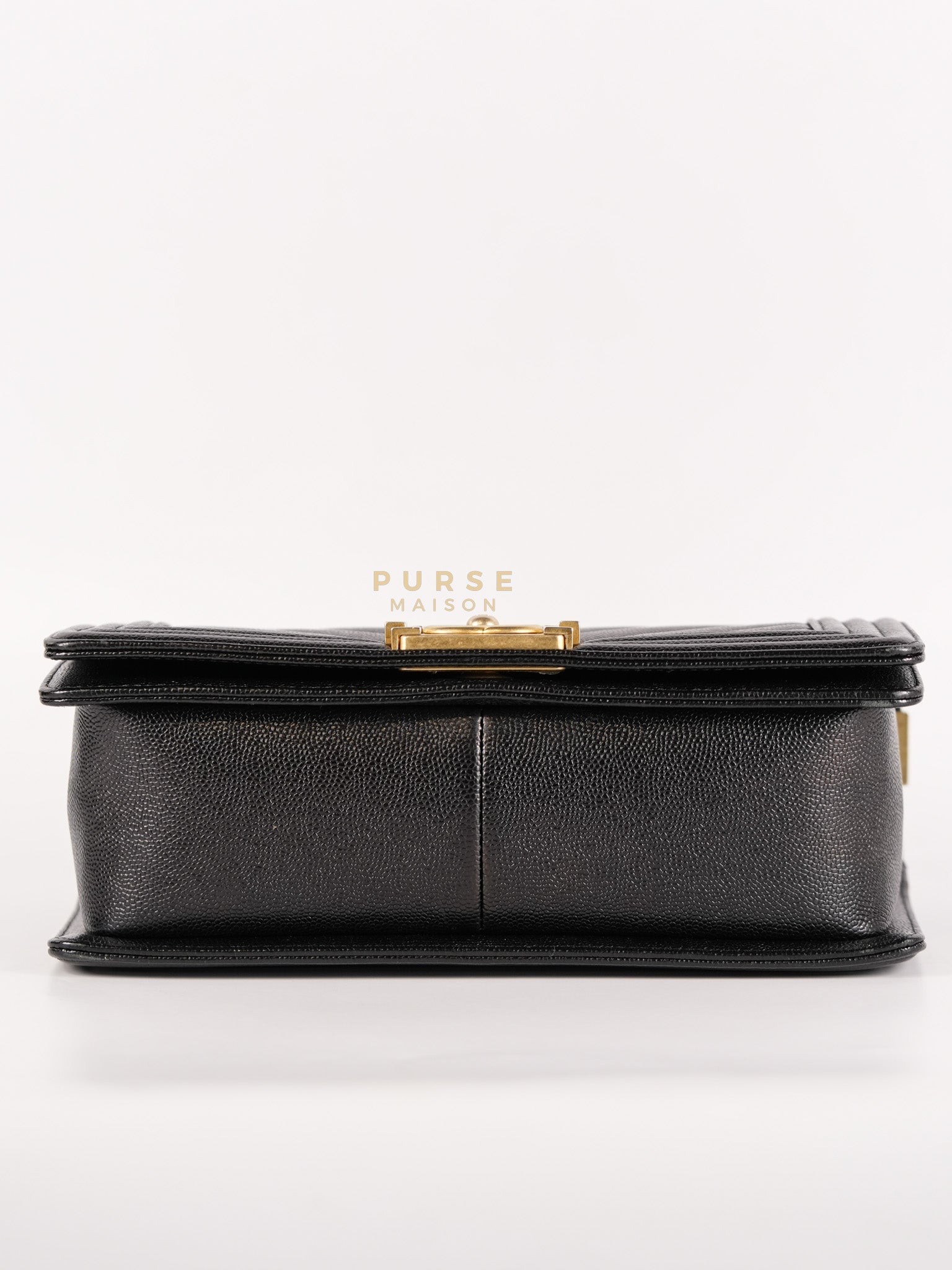 Boy Old Medium in Black Chevron Caviar Leather & Aged Gold Hardware Series 25 | Purse Maison Luxury Bags Shop