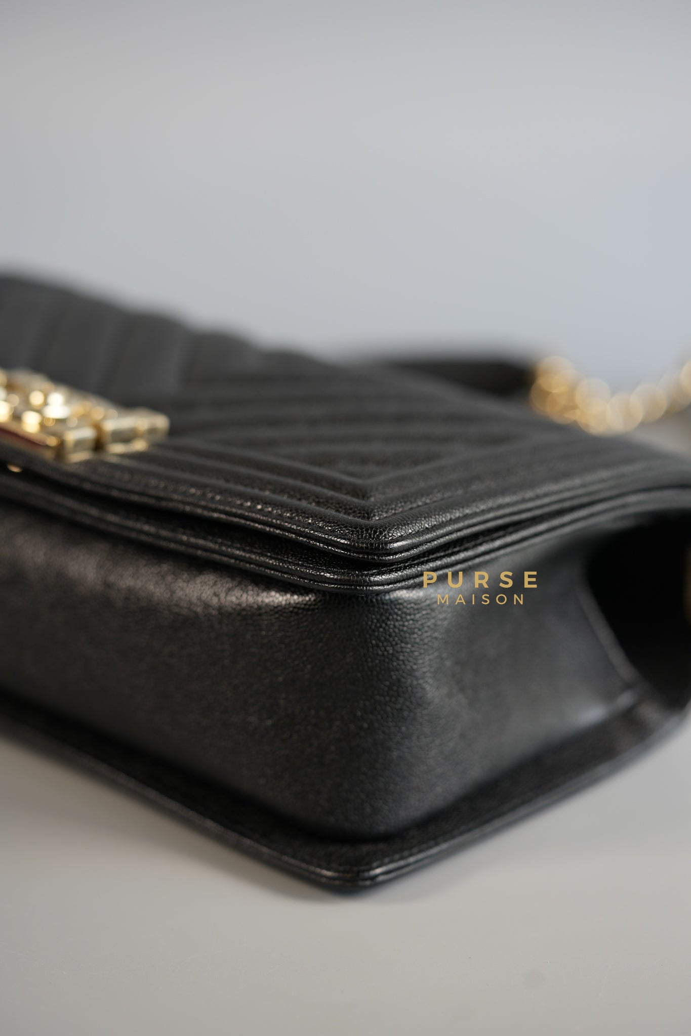 Boy Old Medium in Black Chevron Caviar Leather & Champagne Gold Hardware Series 29 | Purse Maison Luxury Bags Shop