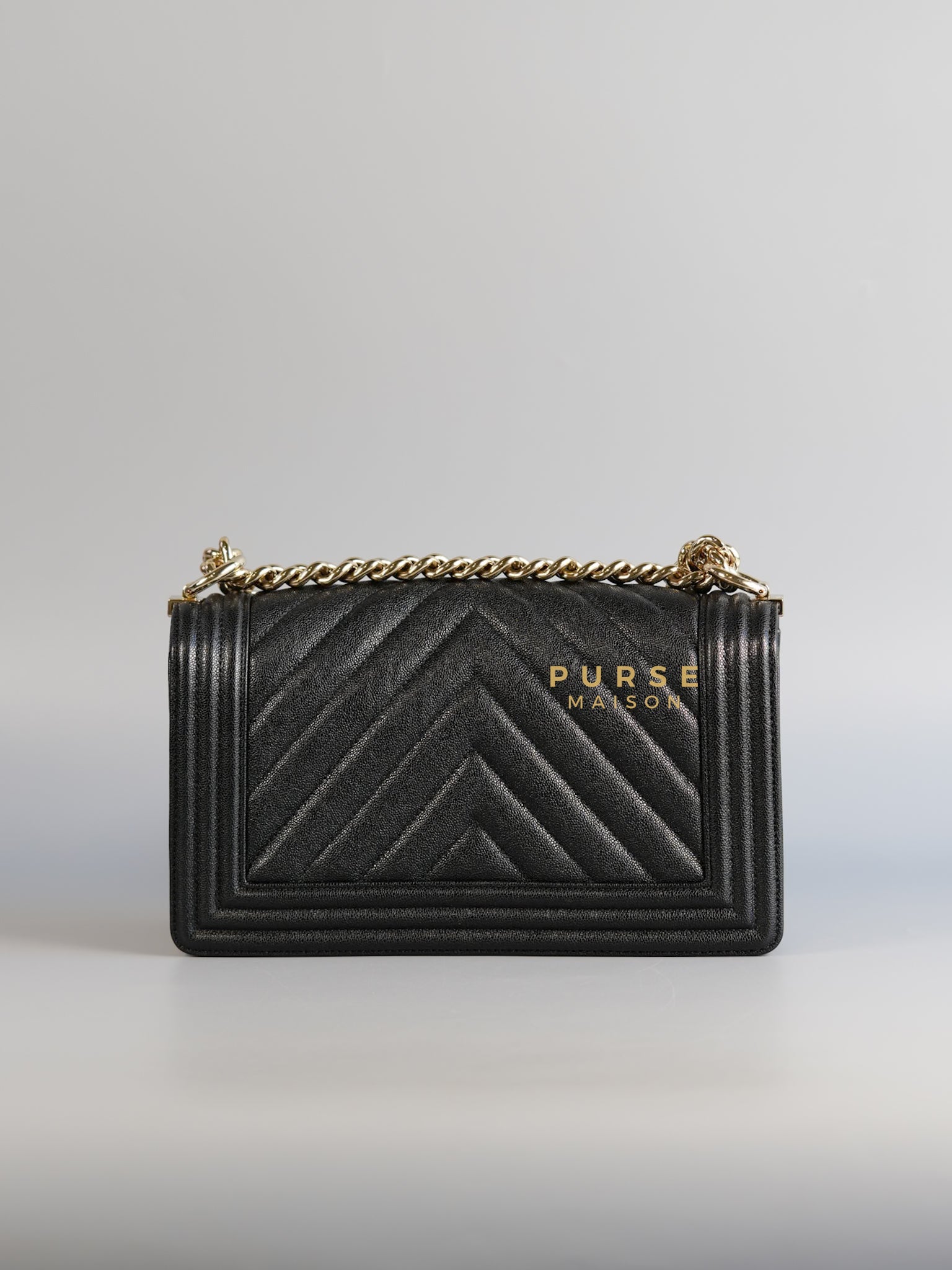 Boy Old Medium in Black Chevron Caviar Leather & Champagne Gold Hardware Series 29 | Purse Maison Luxury Bags Shop