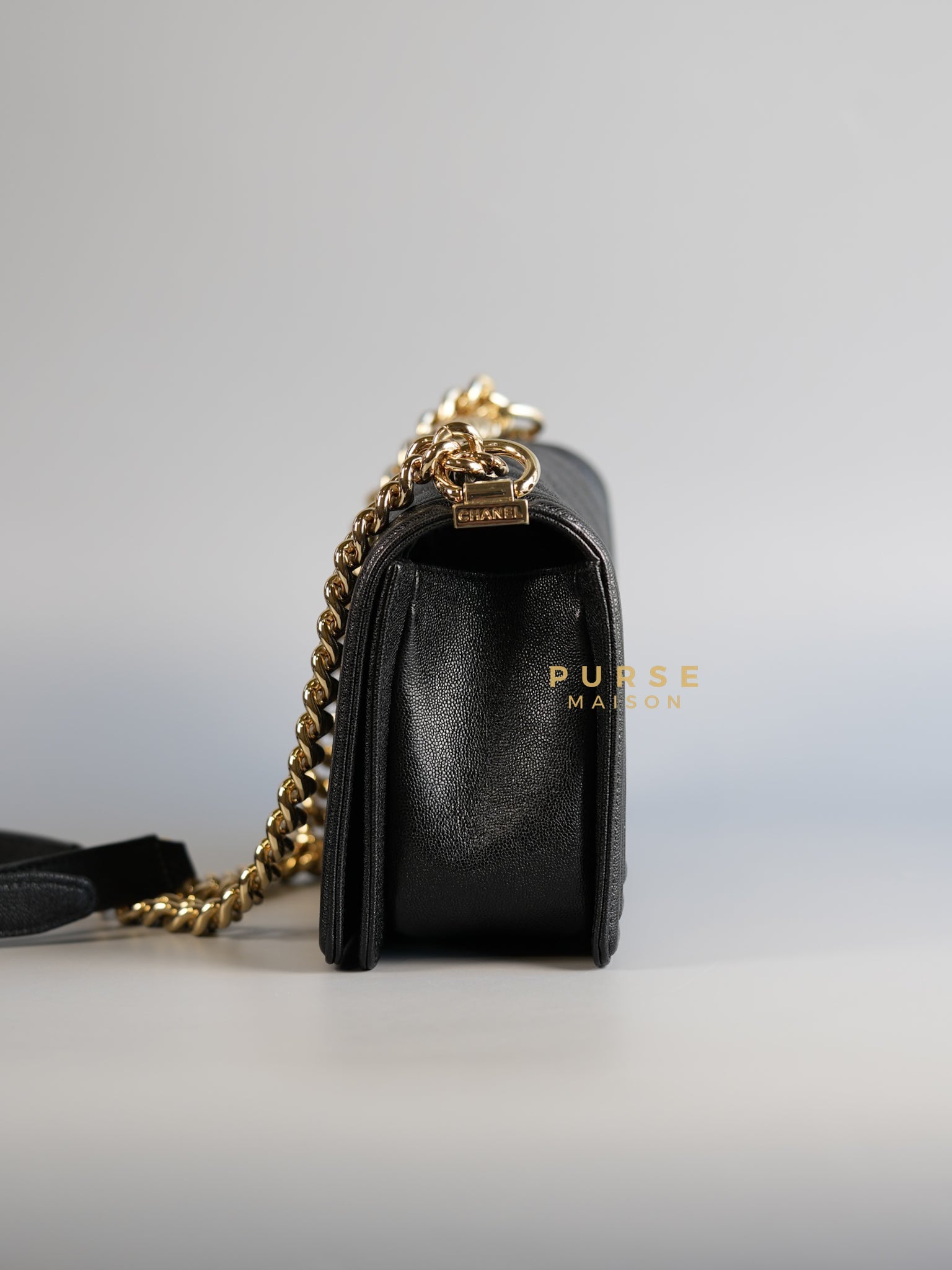 Boy Old Medium in Black Chevron Caviar Leather & Champagne Gold Hardware Series 29 | Purse Maison Luxury Bags Shop