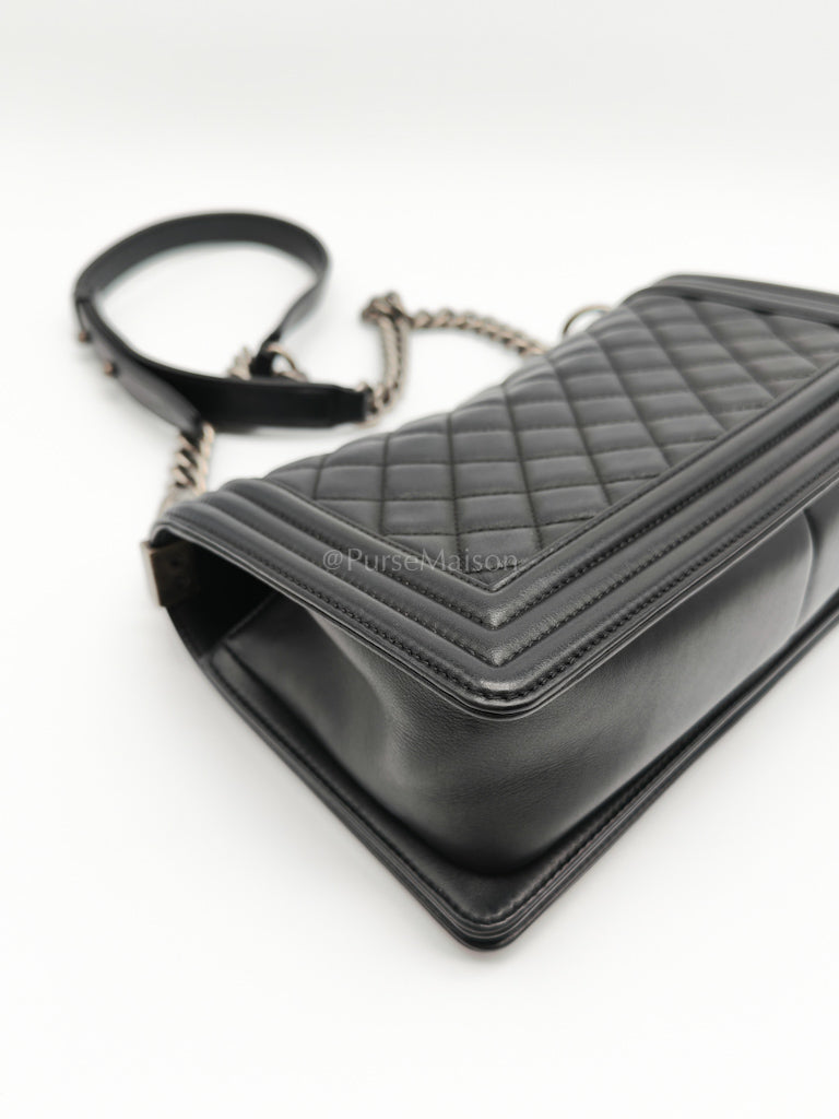 Boy Old Medium in Black Lambskin Ruthenium Hardware (Series 25) | Purse Maison Luxury Bags Shop