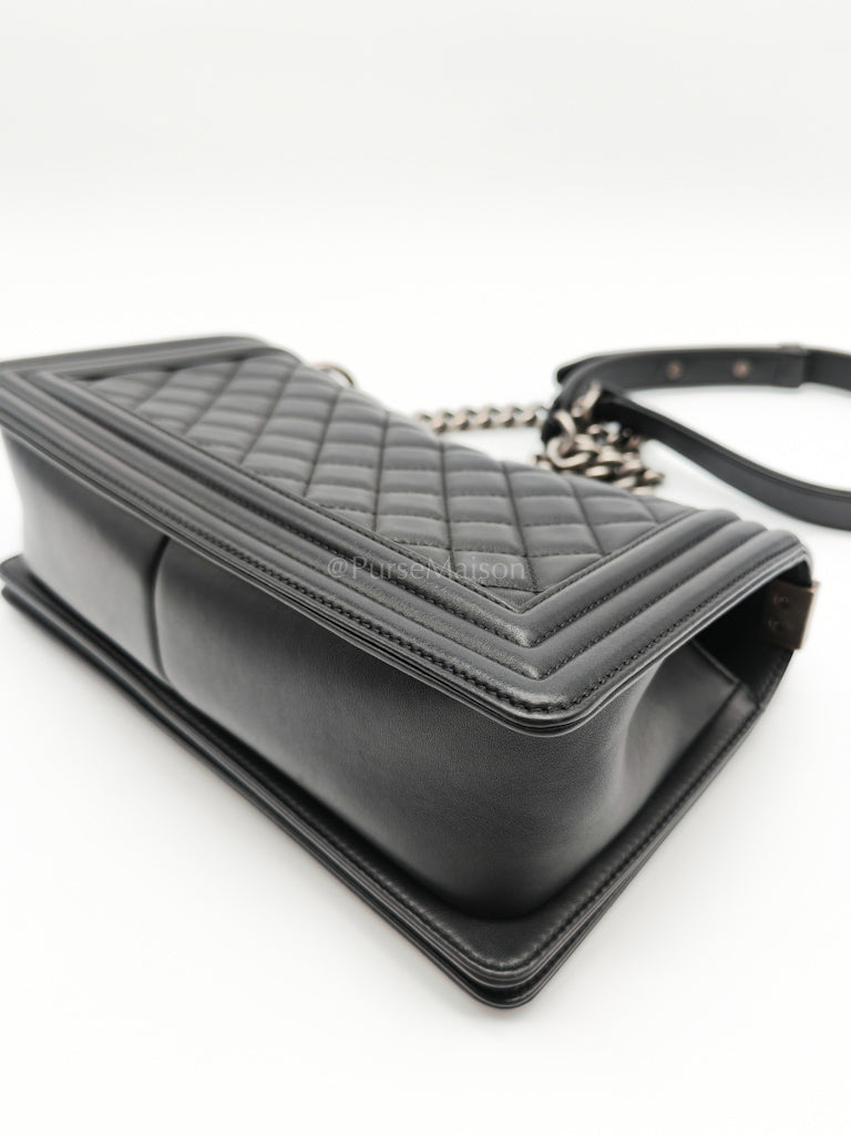 Boy Old Medium in Black Lambskin Ruthenium Hardware (Series 25) | Purse Maison Luxury Bags Shop
