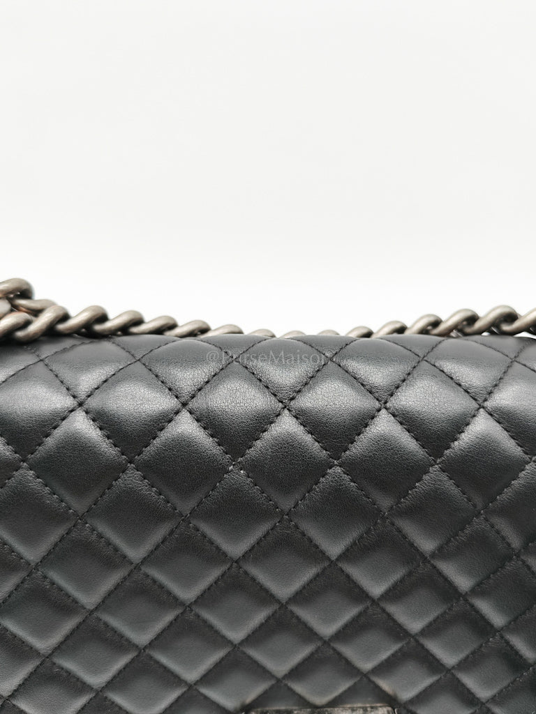 Boy Old Medium in Black Lambskin Ruthenium Hardware (Series 25) | Purse Maison Luxury Bags Shop