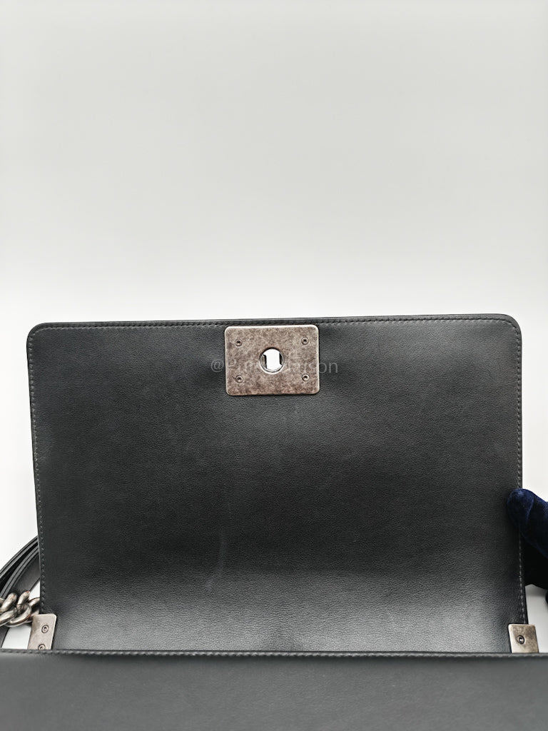 Boy Old Medium in Black Lambskin Ruthenium Hardware (Series 25) | Purse Maison Luxury Bags Shop