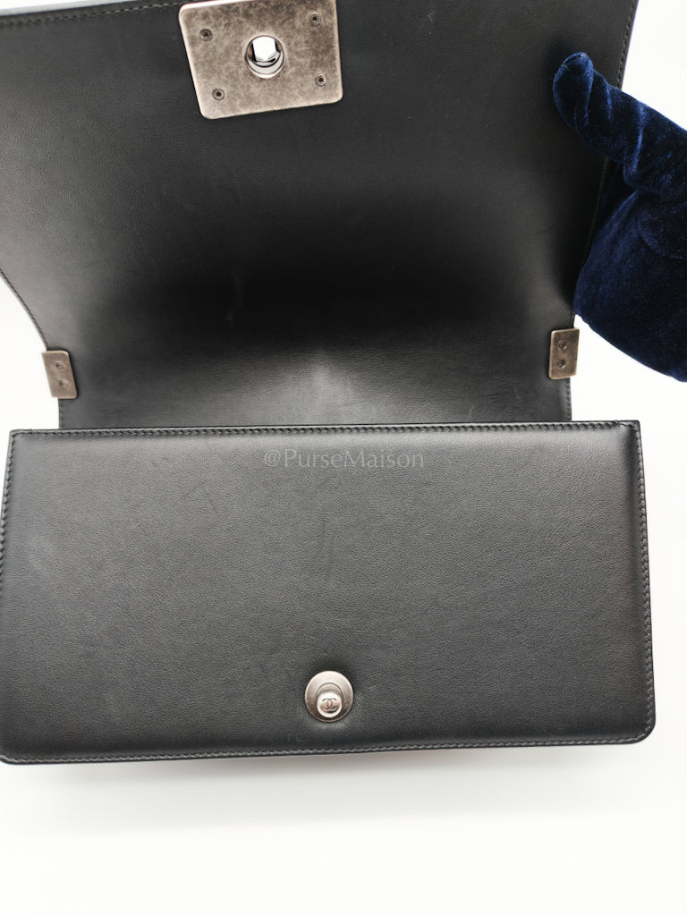 Boy Old Medium in Black Lambskin Ruthenium Hardware (Series 25) | Purse Maison Luxury Bags Shop