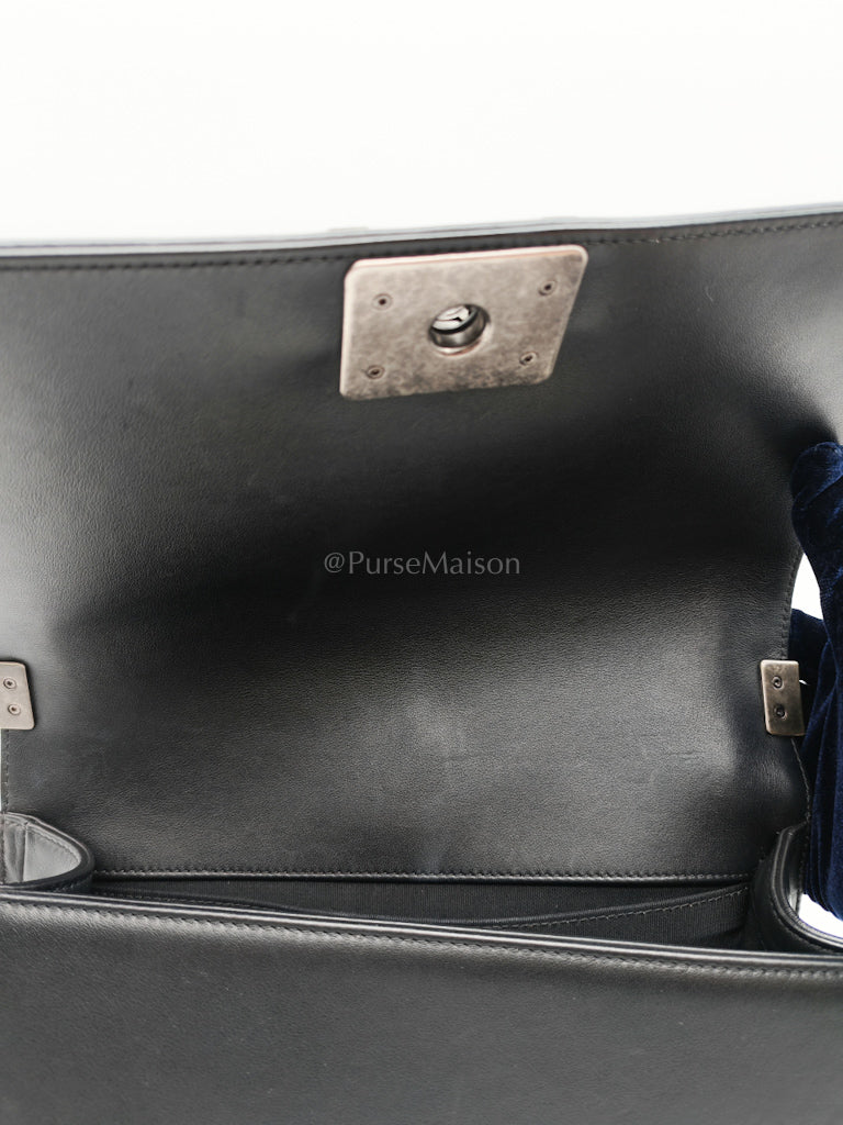 Boy Old Medium in Black Lambskin Ruthenium Hardware (Series 25) | Purse Maison Luxury Bags Shop