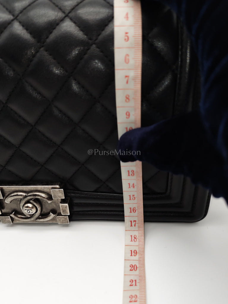Boy Old Medium in Black Lambskin Ruthenium Hardware (Series 25) | Purse Maison Luxury Bags Shop