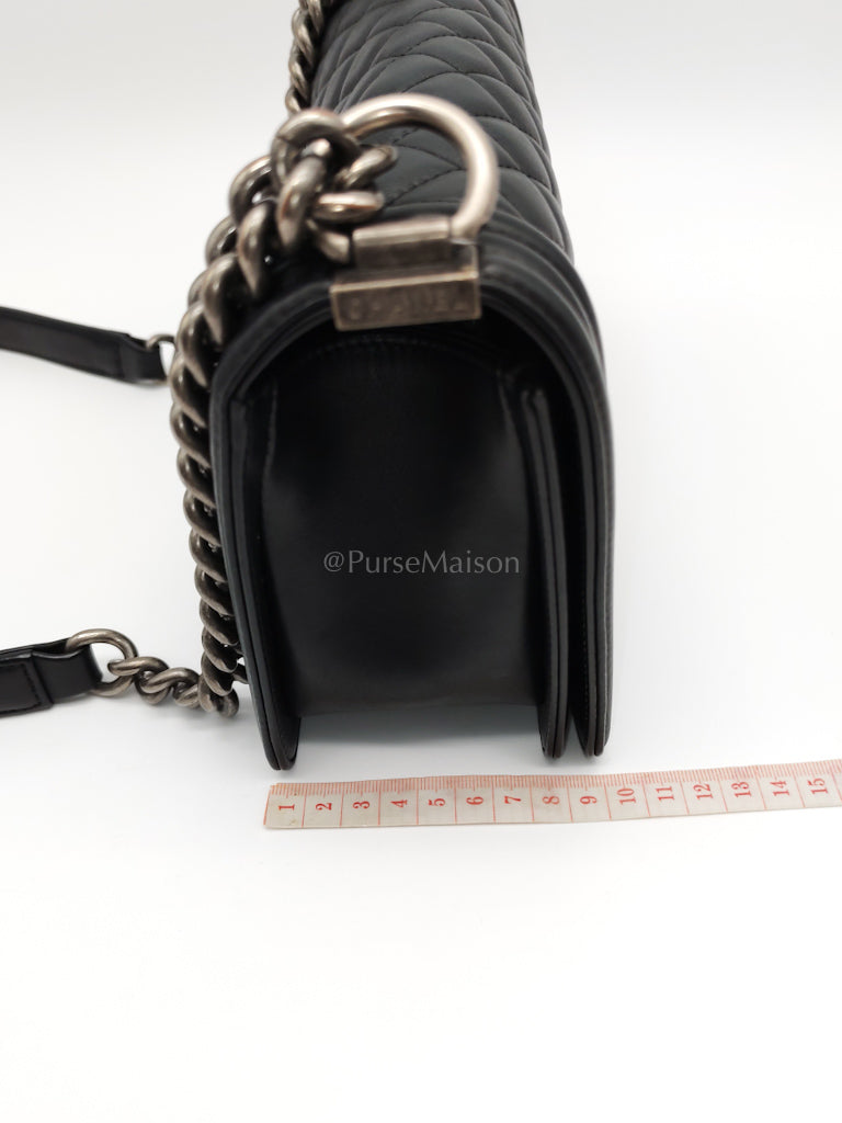 Boy Old Medium in Black Lambskin Ruthenium Hardware (Series 25) | Purse Maison Luxury Bags Shop