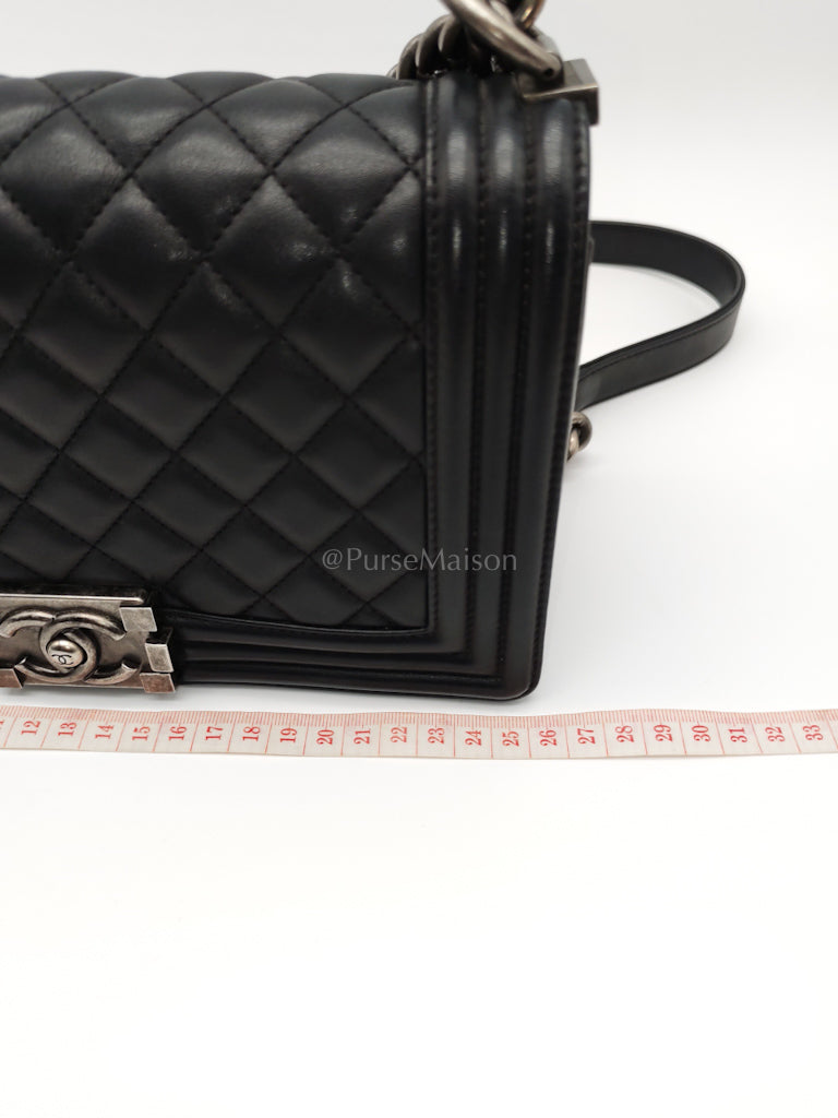 Boy Old Medium in Black Lambskin Ruthenium Hardware (Series 25) | Purse Maison Luxury Bags Shop