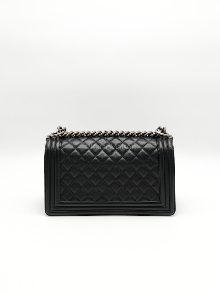 Boy Old Medium in Black Lambskin Ruthenium Hardware (Series 25) | Purse Maison Luxury Bags Shop